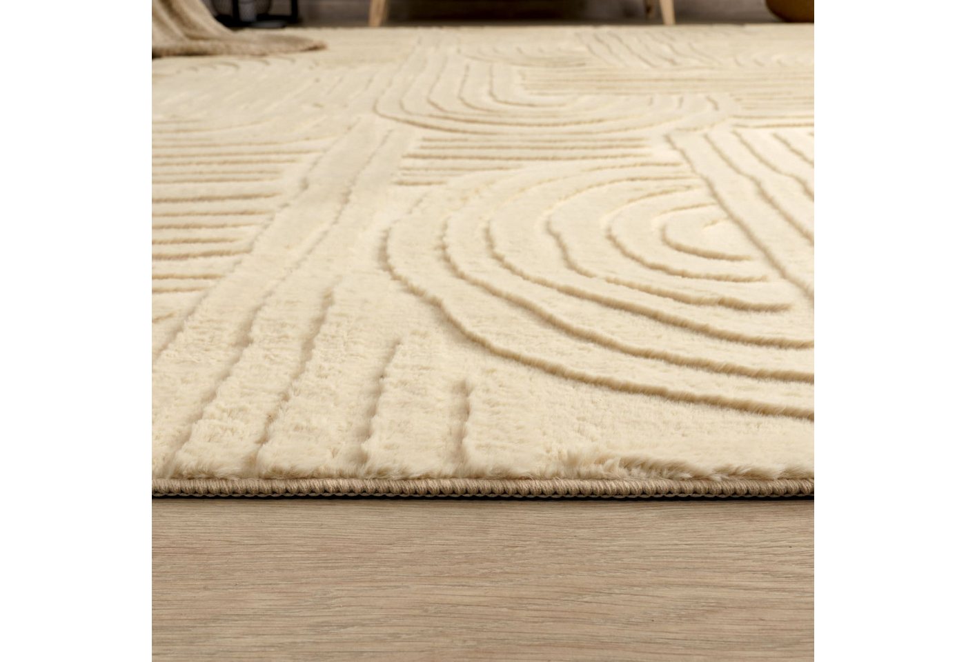 Wohnzimmer Teppich Esszimmer Kurzflor Geometrische Optik Skandi Boho Unifarben 80 Cm X 150 Cm X 14 Mm Beige Rechteckig Bild 2