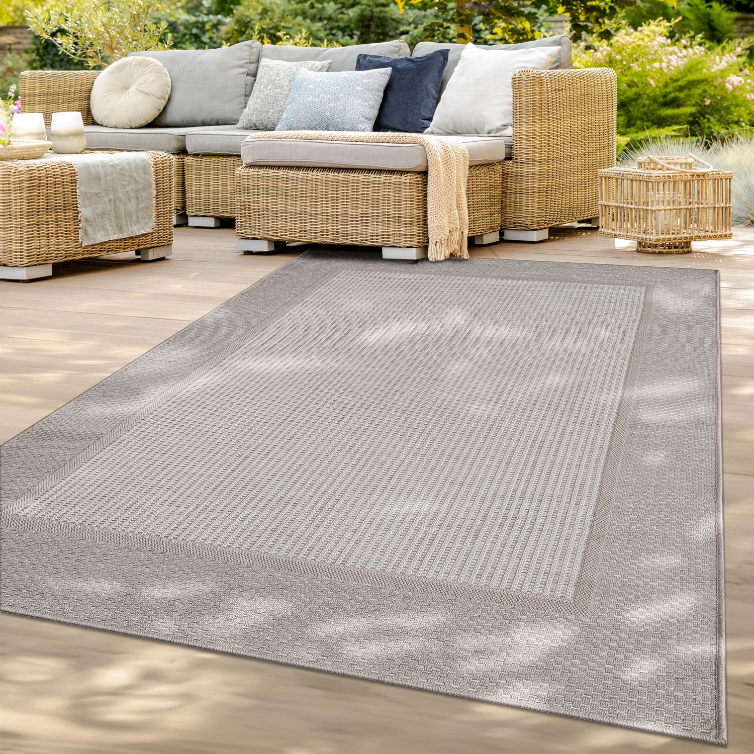 Balkon Garten Esszimmer Skandinavisch Boho Design Bordüre Einfarbig 300 Cm X 400 Cm Beige Creme Rechteckig