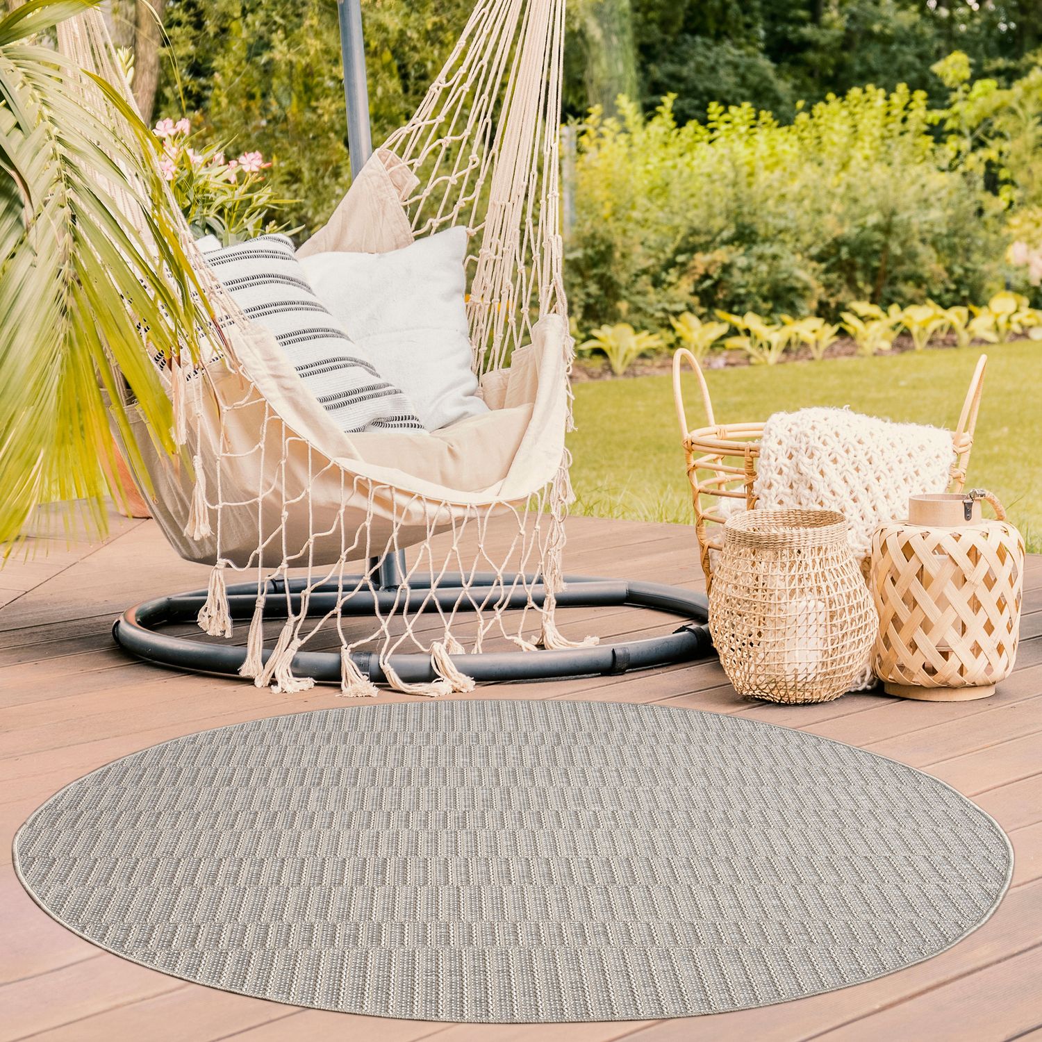 Balkon Garten Wohnzimmer Boho Muster Skandinavisch Einfarbig Modern 200 Cm X 200 Cm Beige 5 Kreisförmig