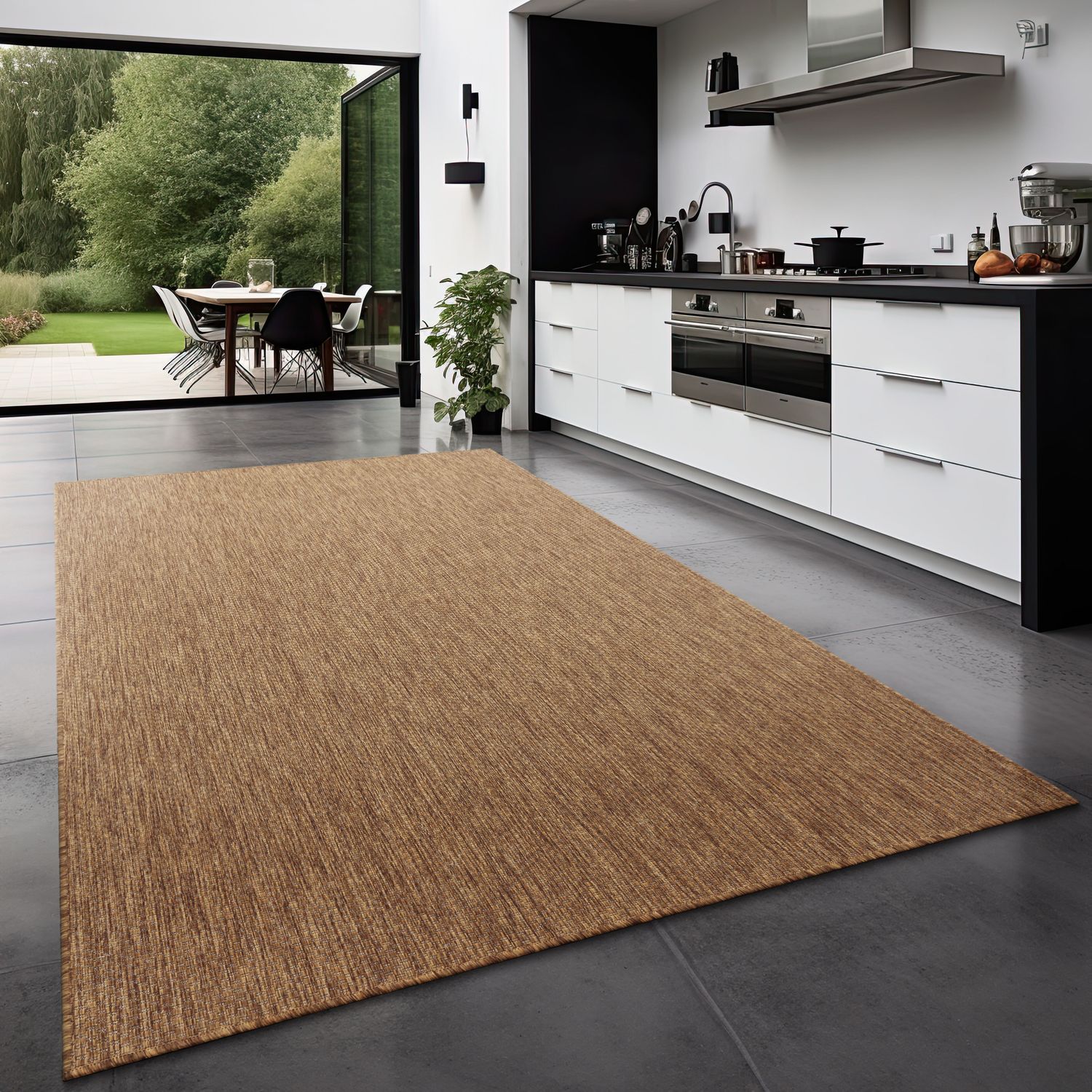 Teppich Outdoor Wohnzimmer Esszimmer Balkon Wetterfest 200 Cm X 200 Cm Coffee Rund