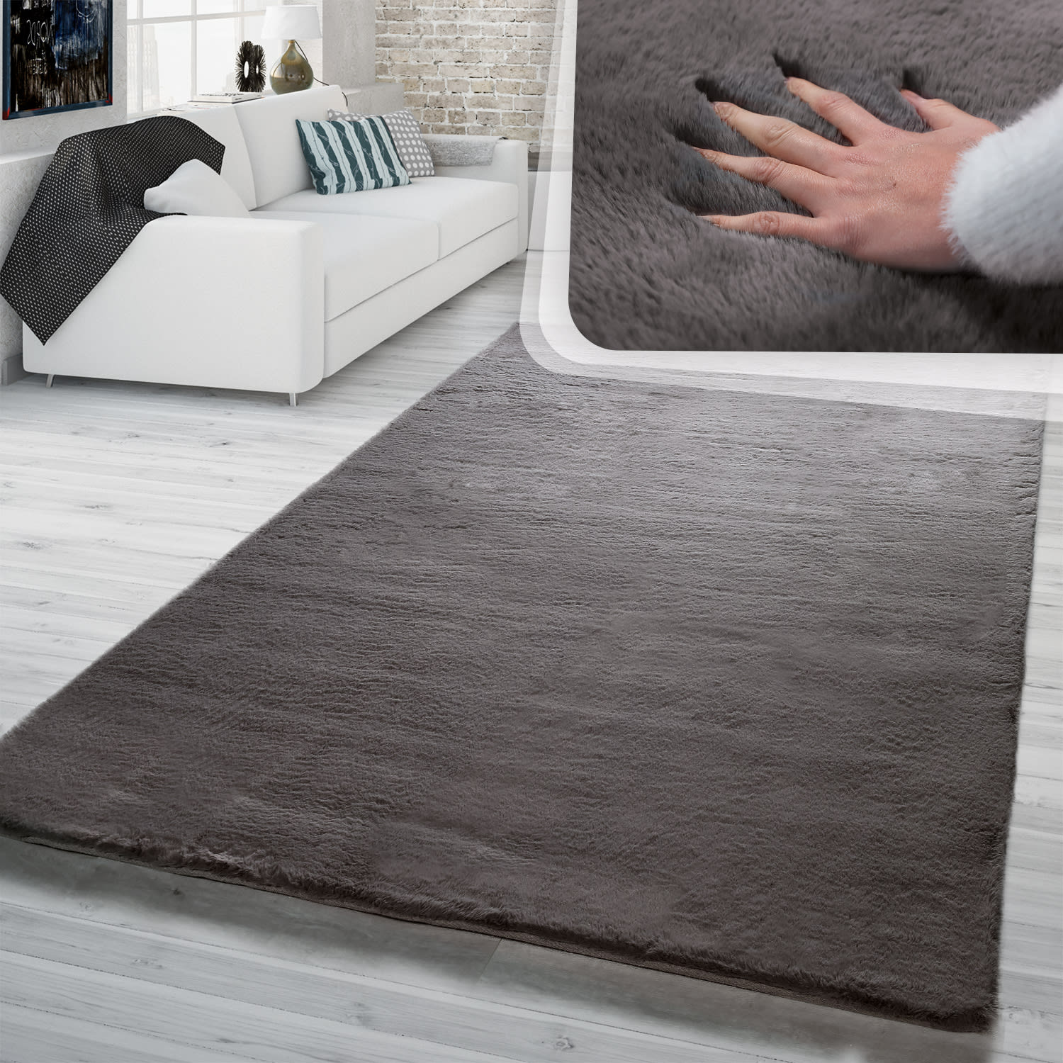 Hochflor Teppich Schlafzimmer Kunstfell Flauschig Kaninchenfell Imitat 160 Cm X 230 Cm X 26 Mm Dunkelgrau Rechteckig