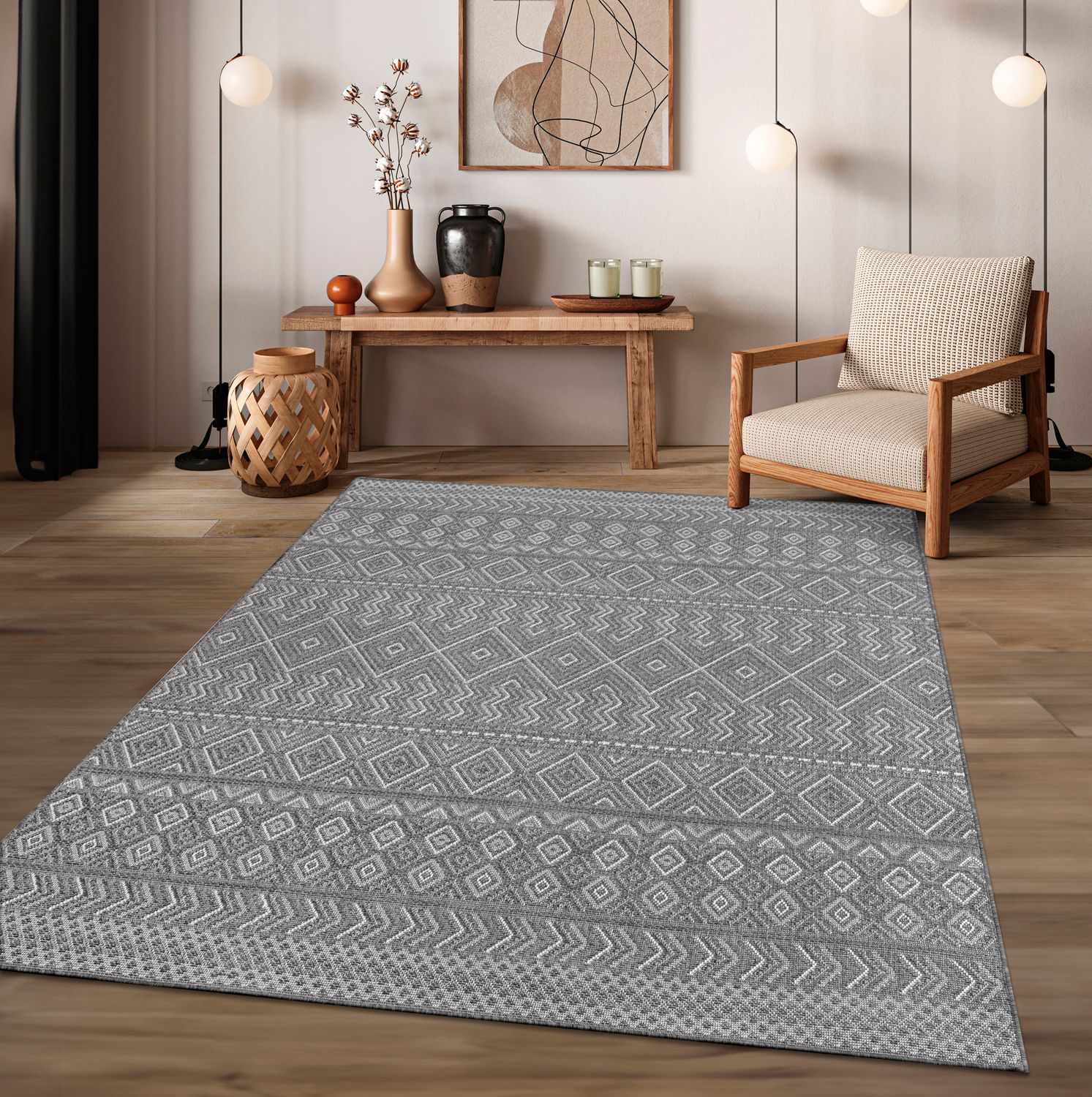 In-& Outdoor Teppich Wetterfest Balkon Küche Wohnzimmerteppich 80 Cm X 250 Cm Grau-dunkelgrau Läufer