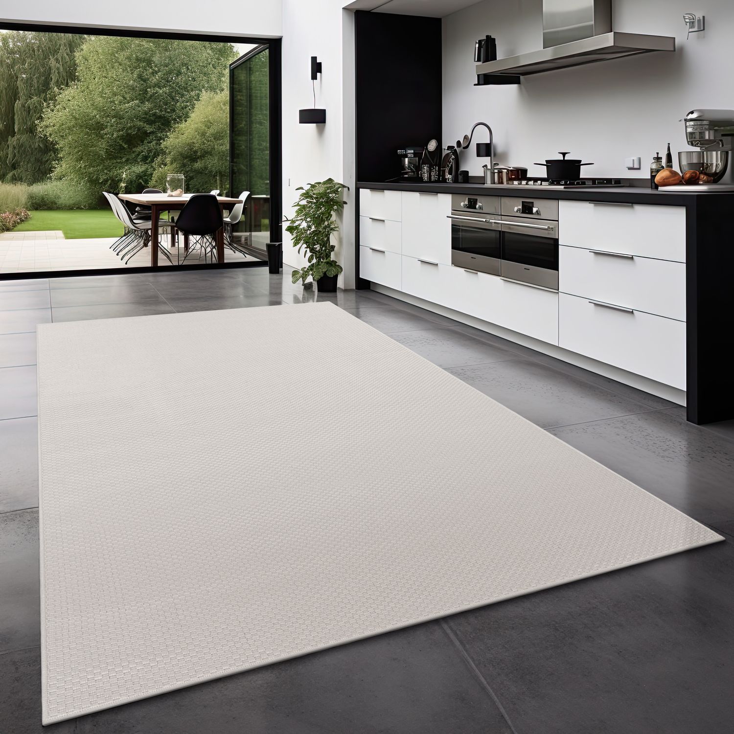 Teppich Outdoor Wohnzimmer Esszimmer Balkon Wetterfest 200 Cm X 200 Cm Elfenbein Rund