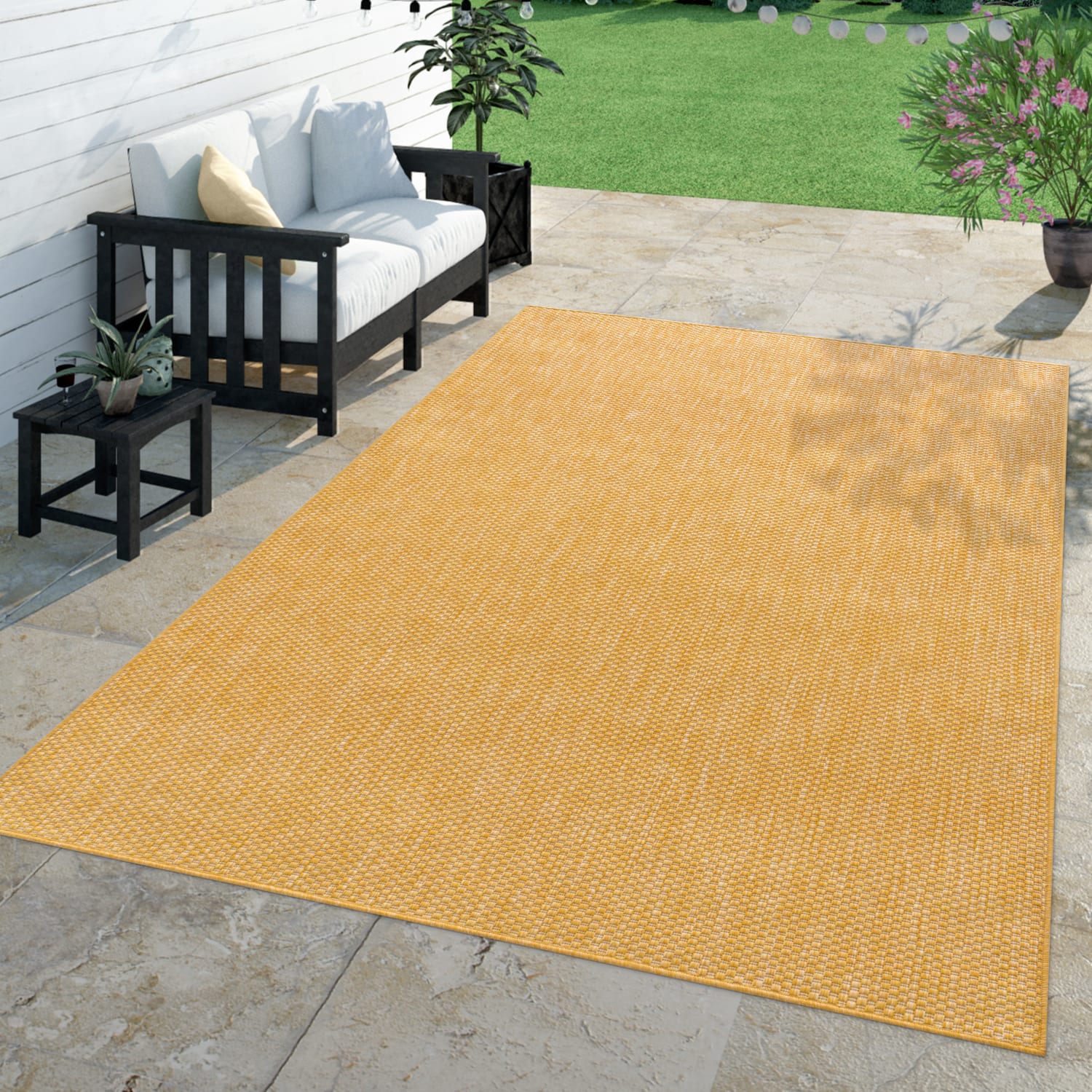 Teppich Outdoor Wohnzimmer Esszimmer Balkon Wetterfest 150 Cm X 150 Cm Gelb Quadratisch