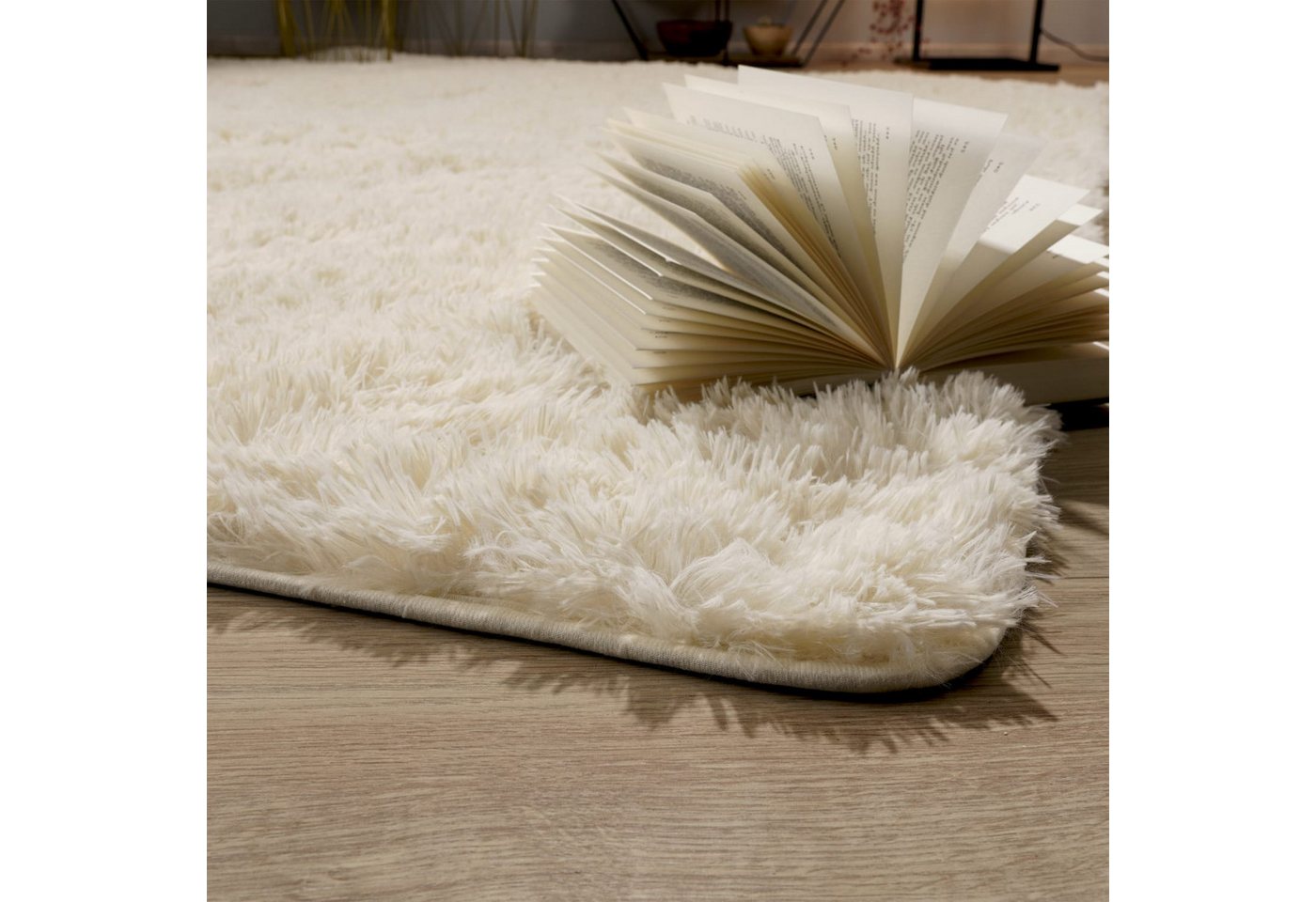 Teppich Wohnzimmer Hochflor Langflor Weich Soft Modernes Einfarbiges Design 60 Cm X 100 Cm X 37 Mm Elfenbein Rechteckig Bild 3