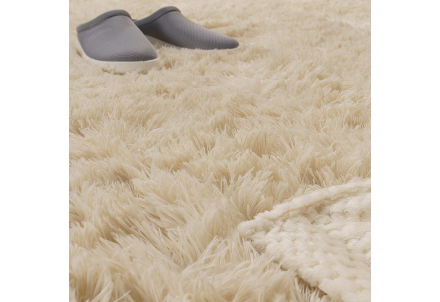 Teppich Wohnzimmer Hochflor Langflor Weich Soft Modernes Einfarbiges Design 60 Cm X 100 Cm X 37 Mm Elfenbein Rechteckig Bild 4