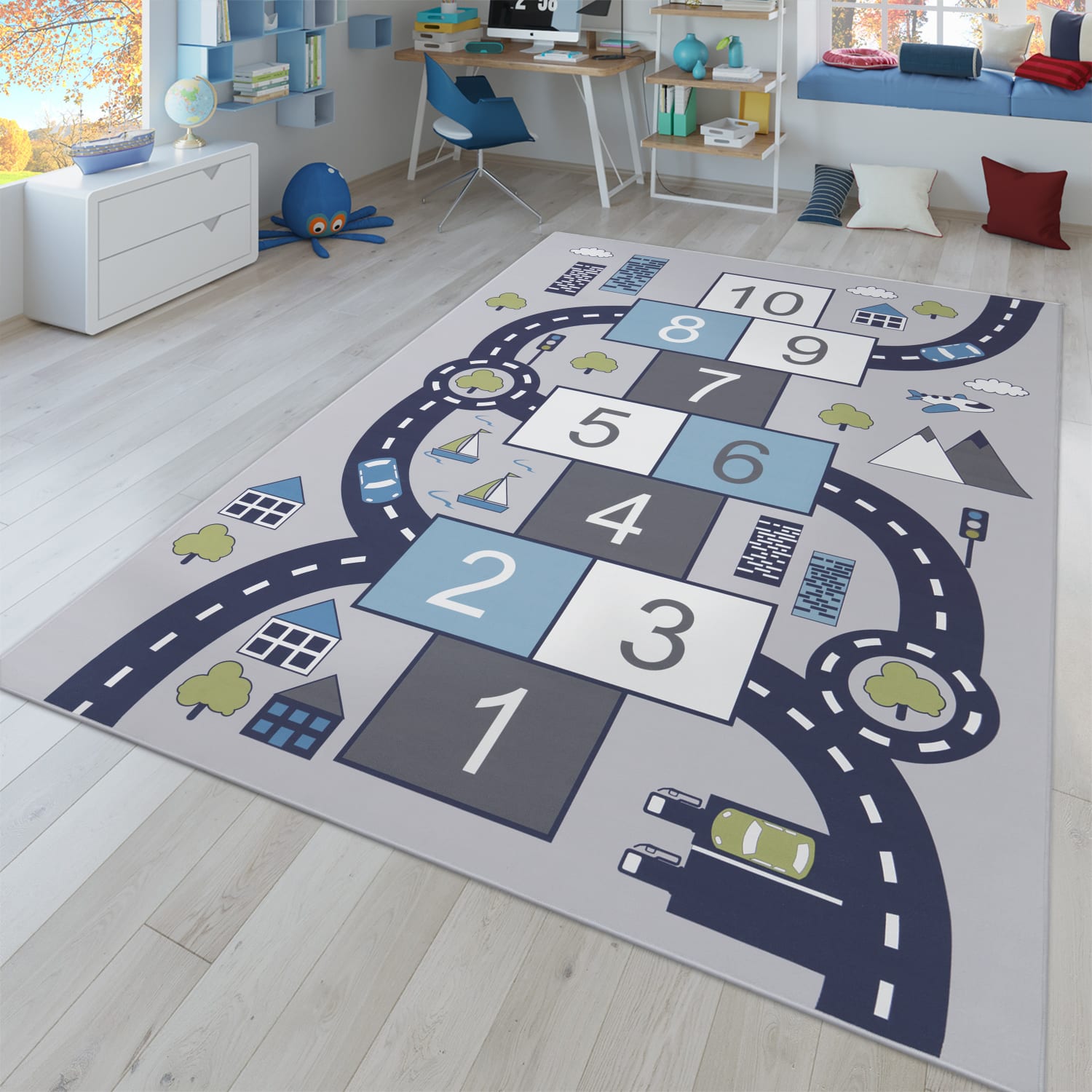 Kinderzimmerteppich Teppich Junge Mädchen Kinderteppich Baby Rutschfest Straße 200 Cm X 290 Cm X 4 Mm Grau Rechteckig