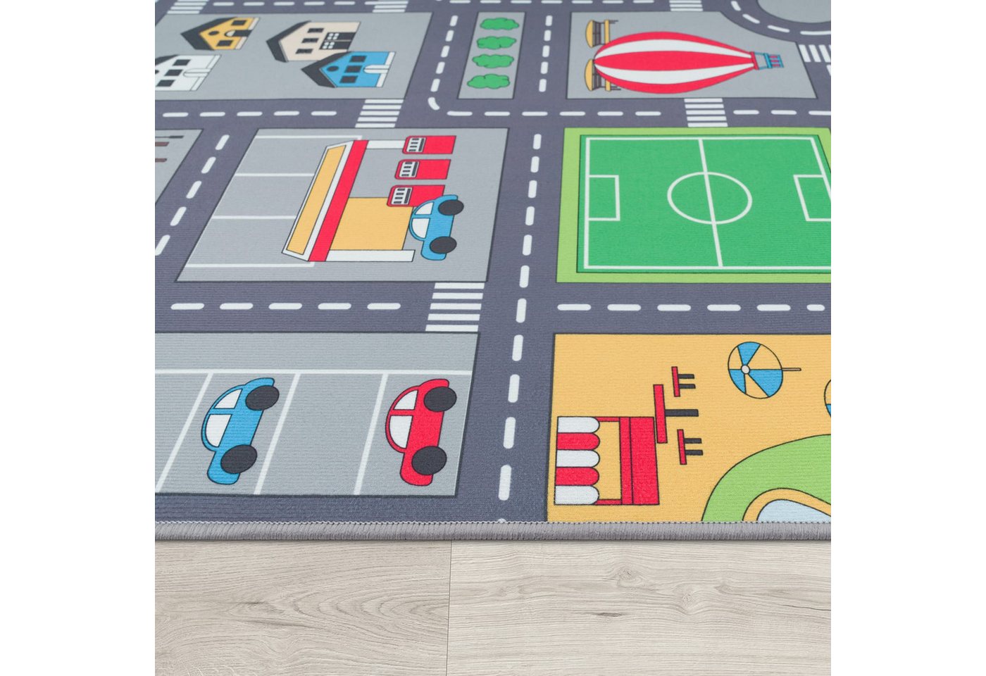 Kinderzimmerteppich Teppich Junge Mädchen Kinderteppich Baby Rutschfest Straße 80 Cm X 150 Cm Grau Rechteckig Bild 4