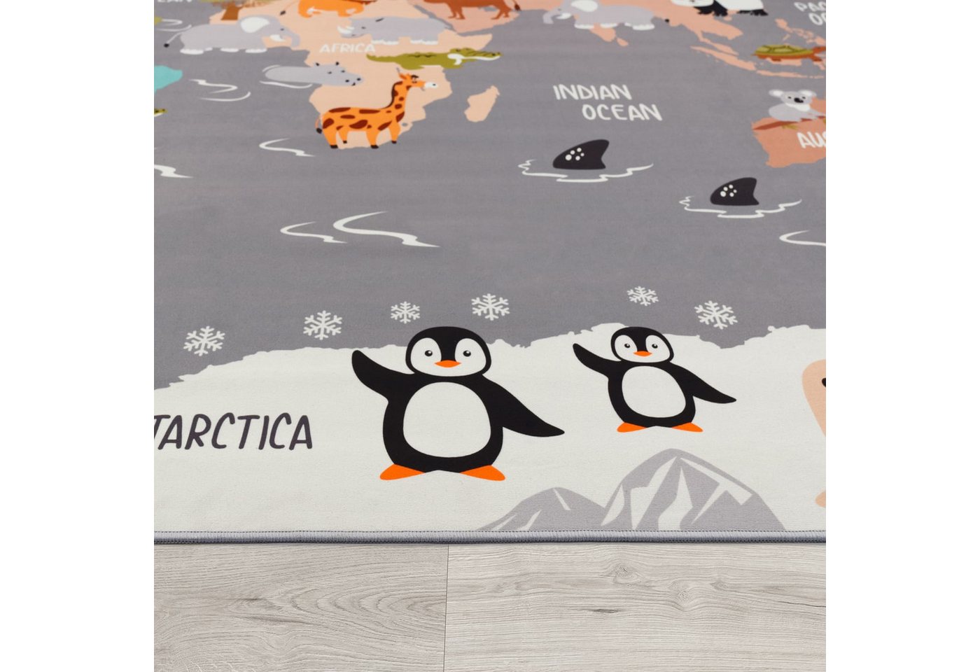 Kinderzimmerteppich Teppich Junge Mädchen Kinderteppich Rutschfest Tiere Erde 120 Cm X 160 Cm Grau Rechteckig