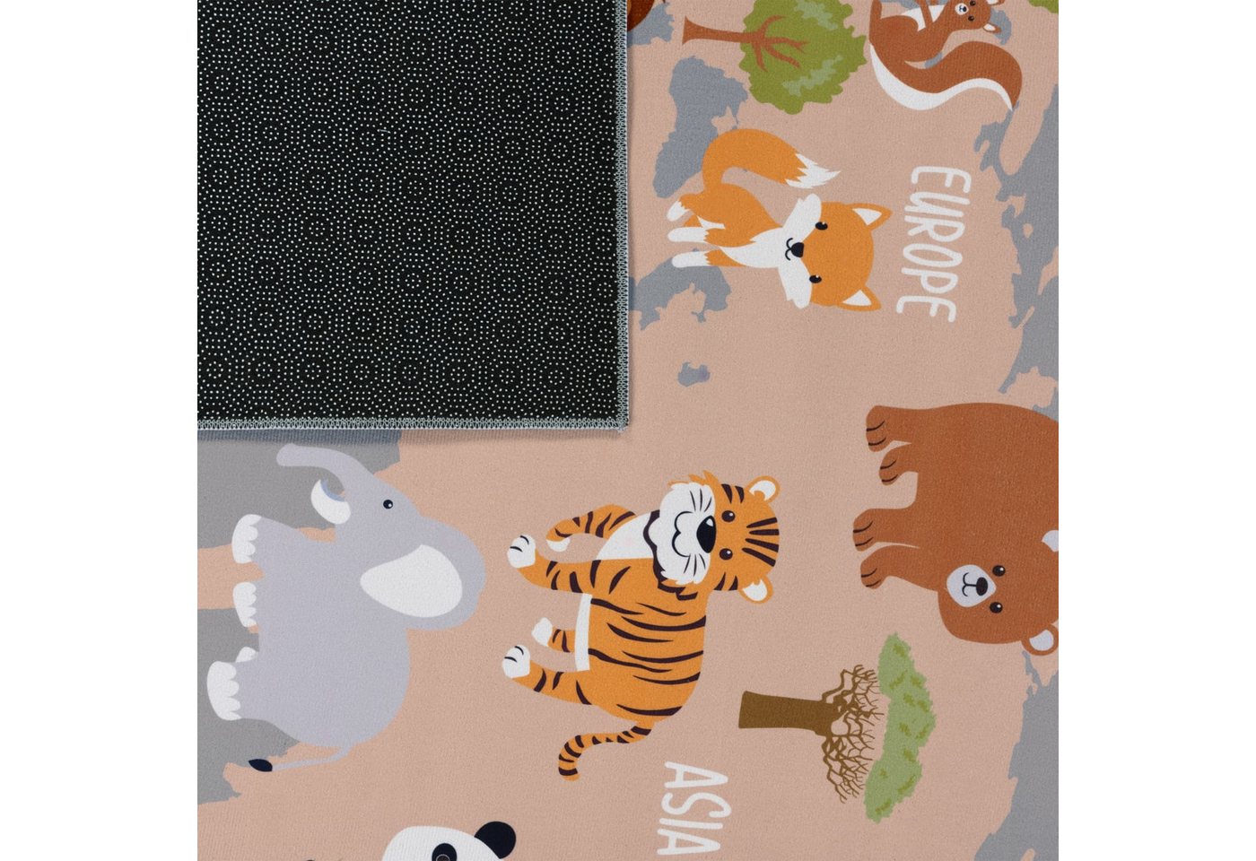 Kinderzimmerteppich Teppich Junge Mädchen Kinderteppich Rutschfest Tiere Erde 120 Cm X 160 Cm Grau Rechteckig Bild 3
