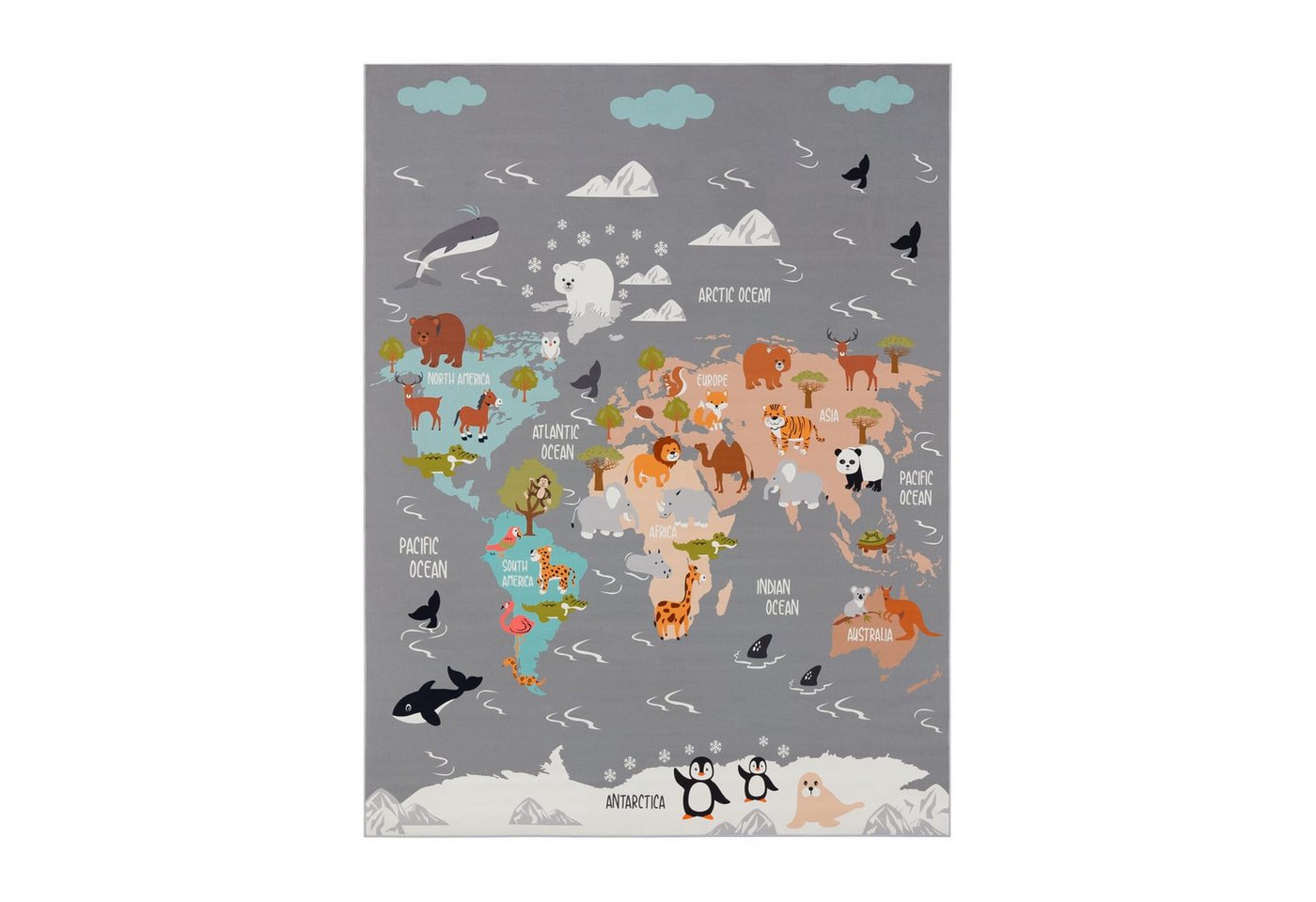 Kinderzimmerteppich Teppich Junge Mädchen Kinderteppich Rutschfest Tiere Erde 120 Cm X 160 Cm Grau Rechteckig Bild 4