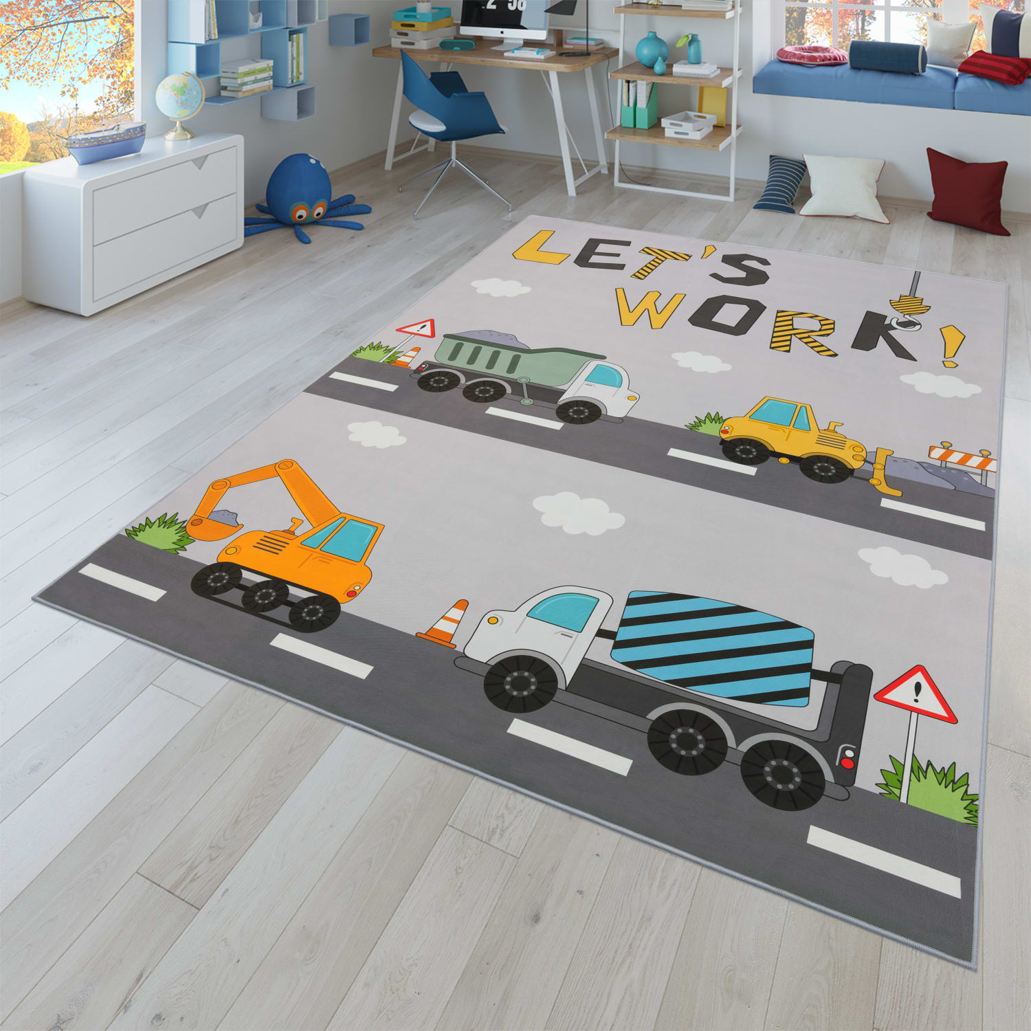 Kinderzimmerteppich Teppich Junge Mädchen Kinderteppich Baby Rutschfest Straße 100 Cm X 200 Cm X 4 Mm Grau Rechteckig