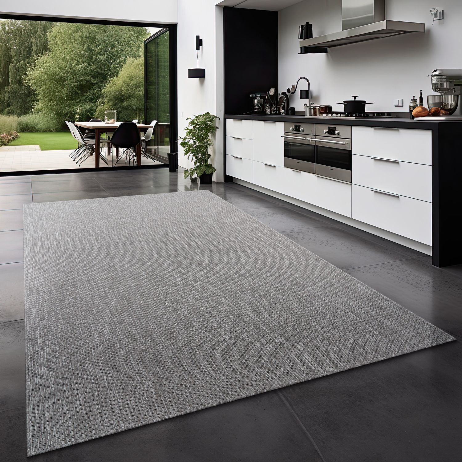 Teppich Outdoor Wohnzimmer Esszimmer Balkon Wetterfest 80 Cm X 150 Cm Grau Läufer