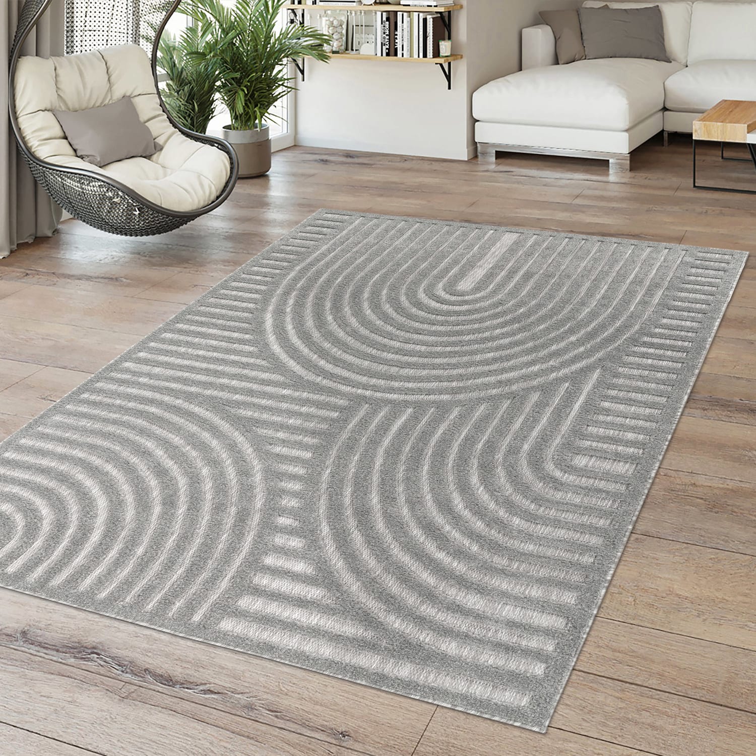 In-& Outdoor Teppich Esszimmer Wetterfest Terrasse Ethno Skandinavisches Design 140 Cm X 200 Cm X 14 Mm Grau Rechteckig