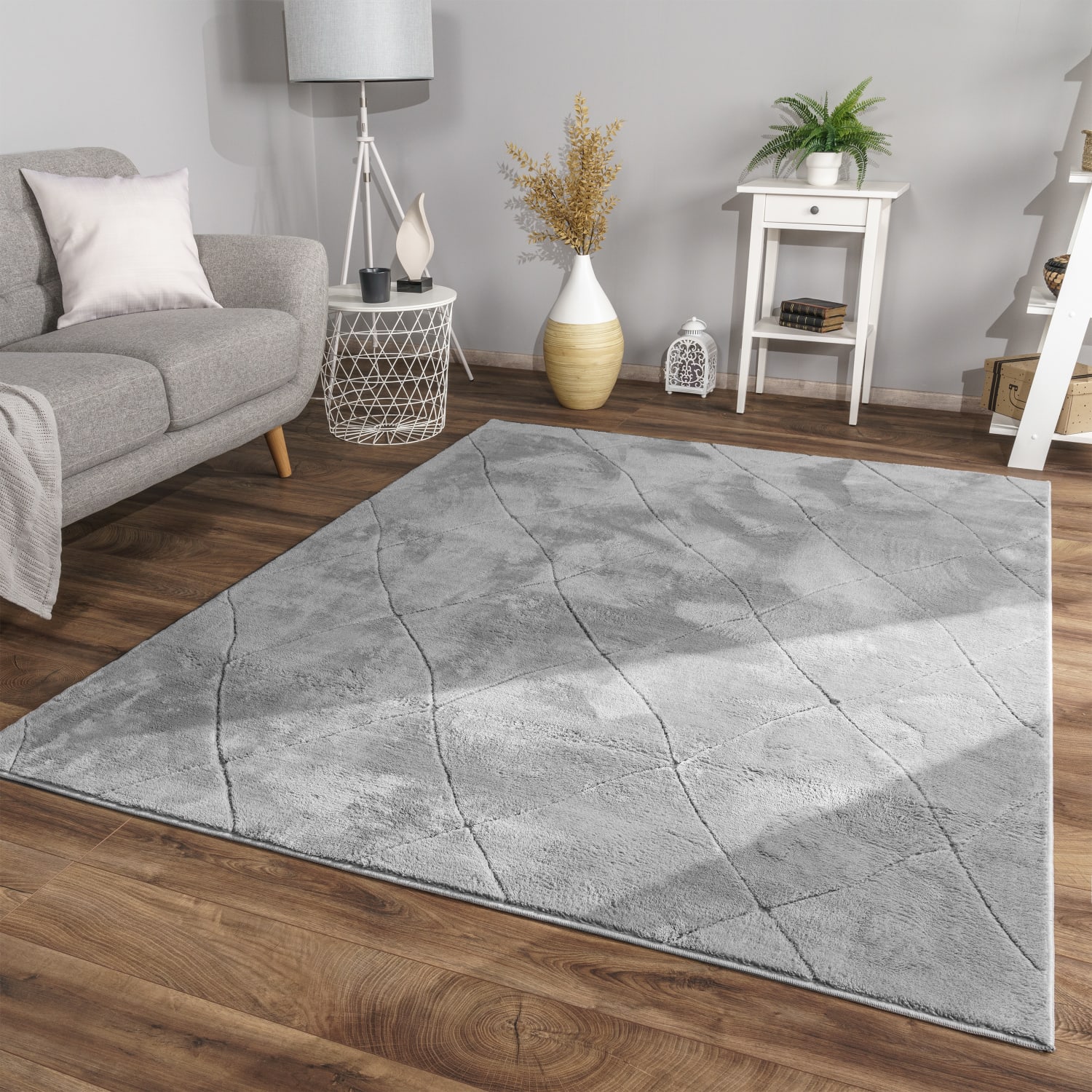 Wohnzimmer Teppich Esszimmer Kurzflor Skandinavisch 120 Cm X 160 Cm X 14 Mm Grau Rechteckig