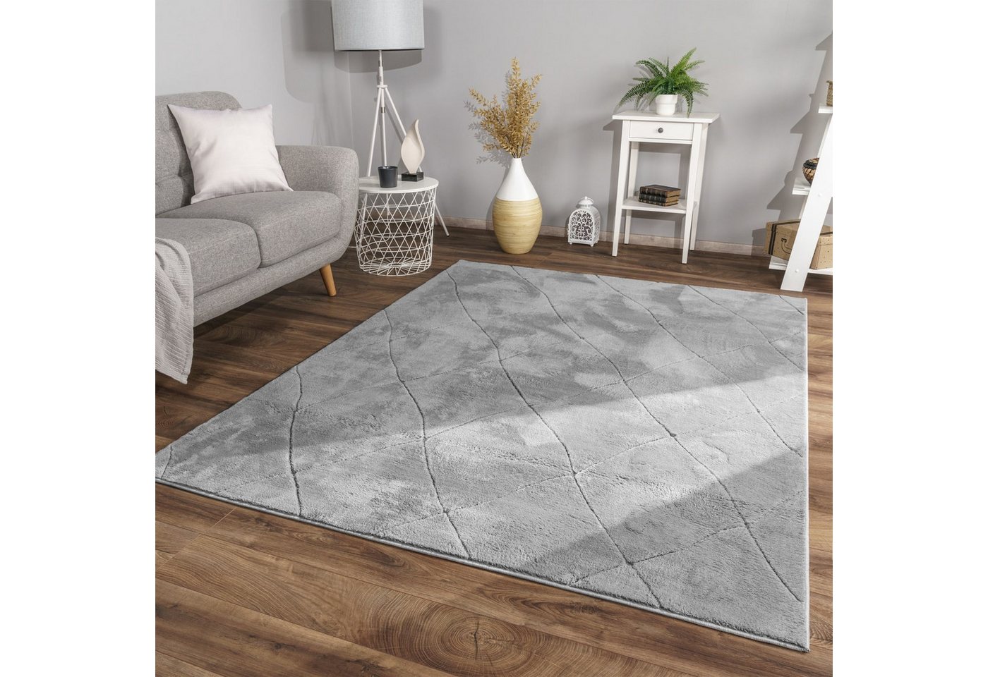 Wohnzimmer Teppich Esszimmer Kurzflor Skandinavisch 60 Cm X 100 Cm X 14 Mm Grau Rechteckig