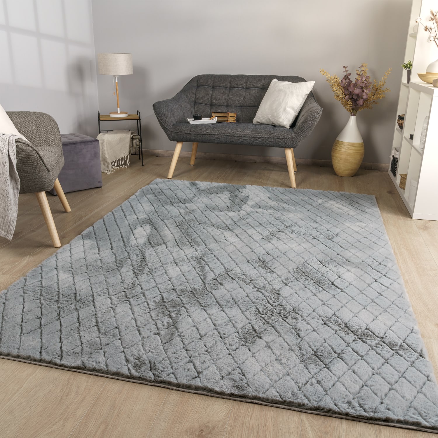 Wohnzimmer Teppich Langflor Wohnzimmerteppich Rauten Design Soft 3d Design 160 Cm X 220 Cm X 26 Mm Grau Rechteckig