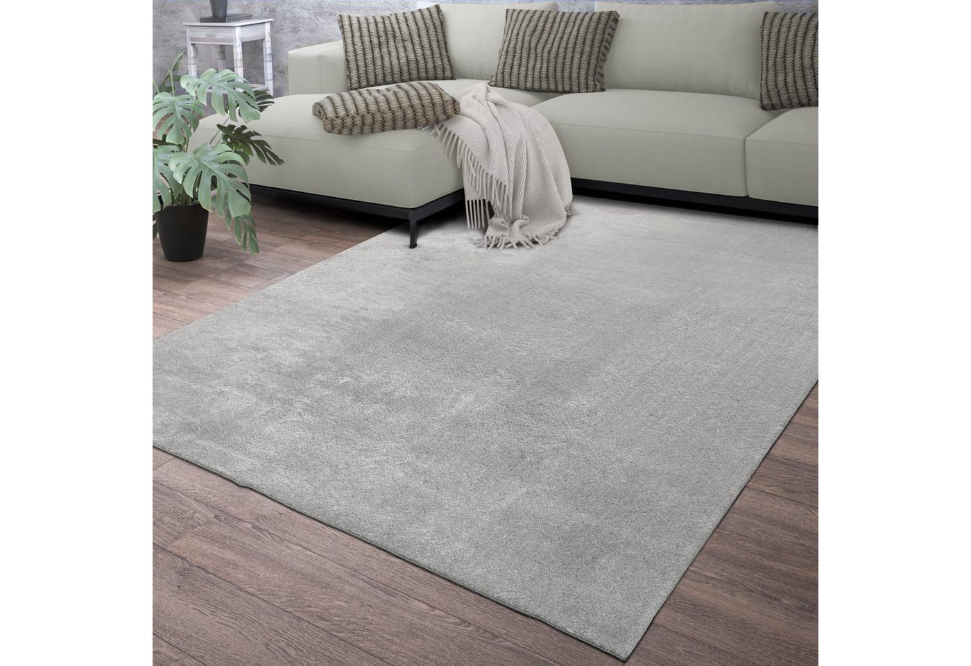Wohnzimmer Kurzflor Einfarbig Modernes Design Waschbar 60 Cm X 100 Cm X 14 Mm Silber Rechteckig