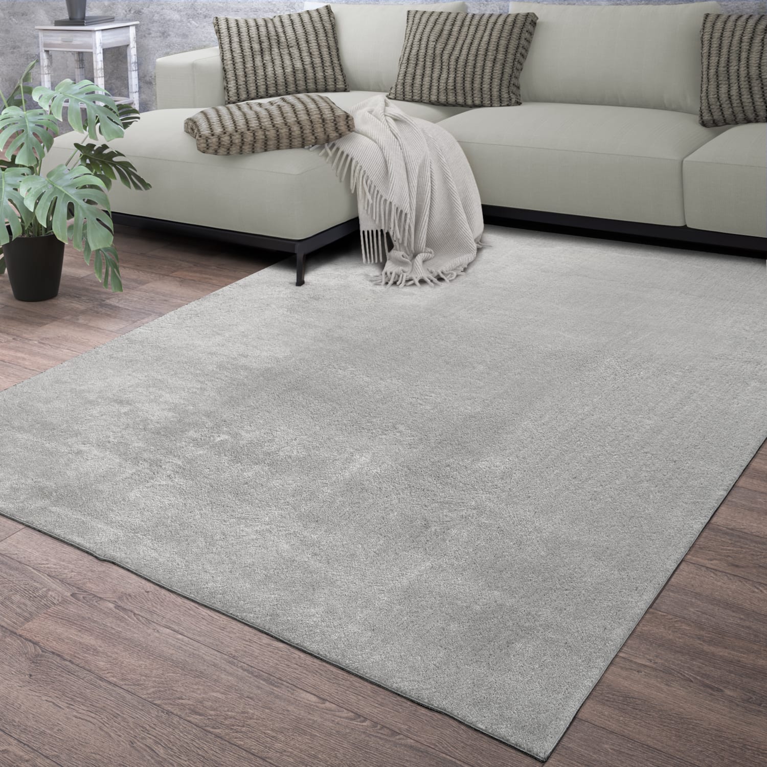 Wohnzimmer Kurzflor Einfarbig Modernes Design Waschbar 140 Cm X 200 Cm X 14 Mm Silber Rechteckig