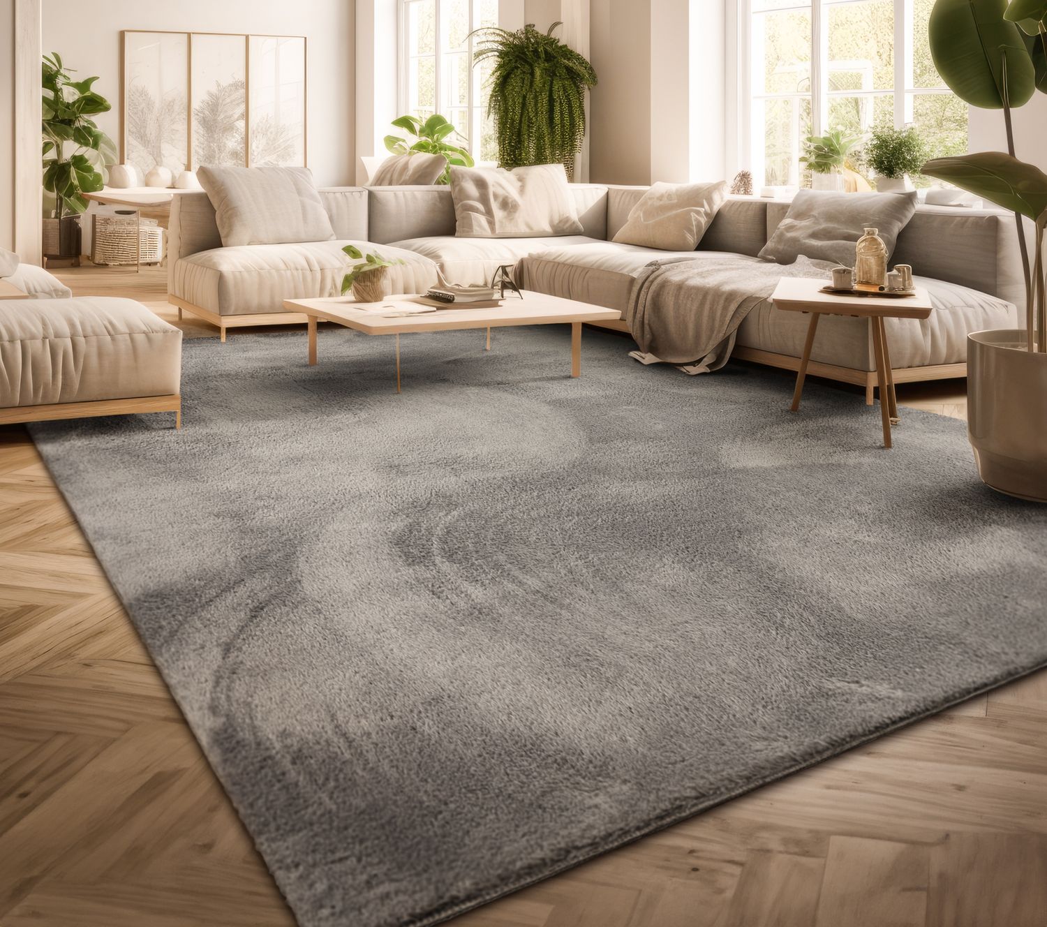 Wohnzimmer Kurzflor Einfarbig Modernes Design Waschbar 240 Cm X 340 Cm X 14 Mm Grau Rechteckig