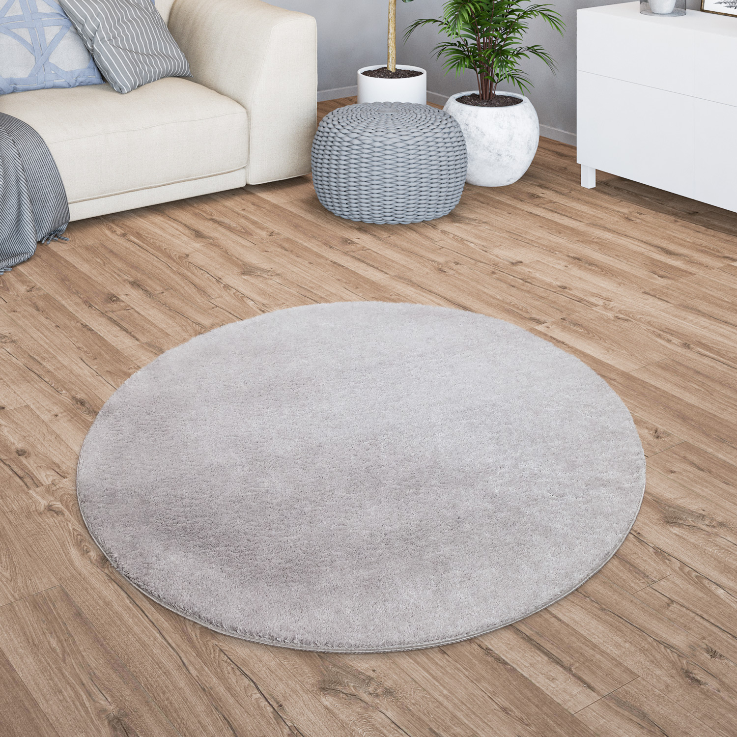 Wohnzimmer Kurzflor Einfarbig Modernes Design Waschbar 160 Cm X 160 Cm X 14 Mm Grau Rund