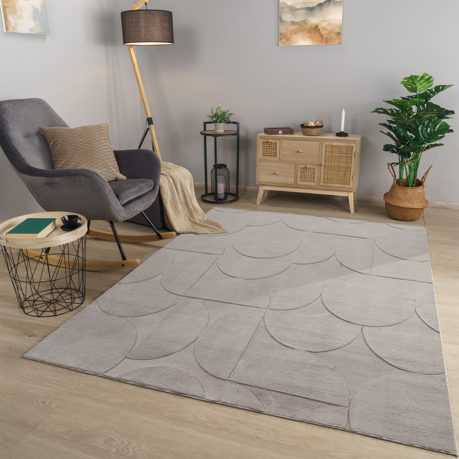 Wohnzimmer Teppich Esszimmer Kurzflor Geometrische Optik Skandi Boho Unifarben 160 Cm X 220 Cm X 14 Mm Grau Rechteckig