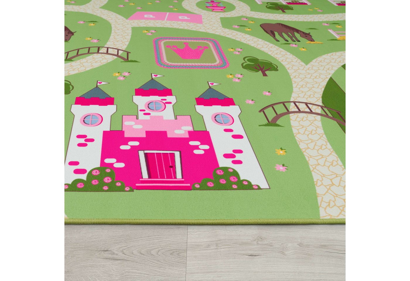 Kinderzimmerteppich Teppich Junge Mädchen Kinderteppich Baby Rutschfest Straße 80 Cm X 150 Cm Grün Rechteckig