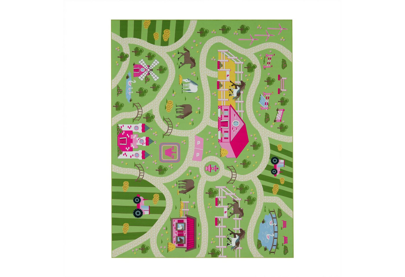 Kinderzimmerteppich Teppich Junge Mädchen Kinderteppich Baby Rutschfest Straße 80 Cm X 150 Cm Grün Rechteckig Bild 5