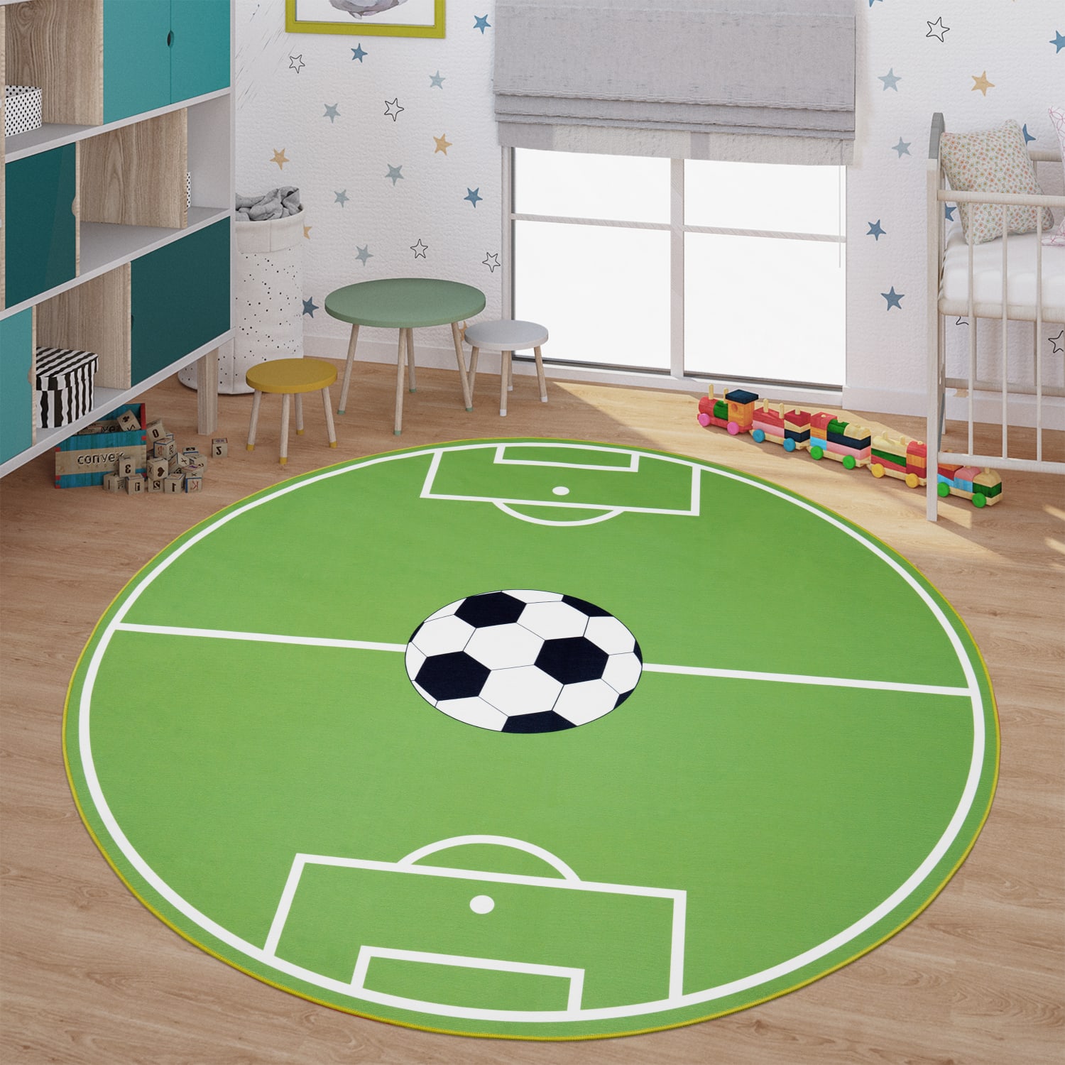Kinderzimmerteppich Teppich Junge Mädchen Kinderteppich Baby Rutschfest Straße 200 Cm X 200 Cm Grün Rund