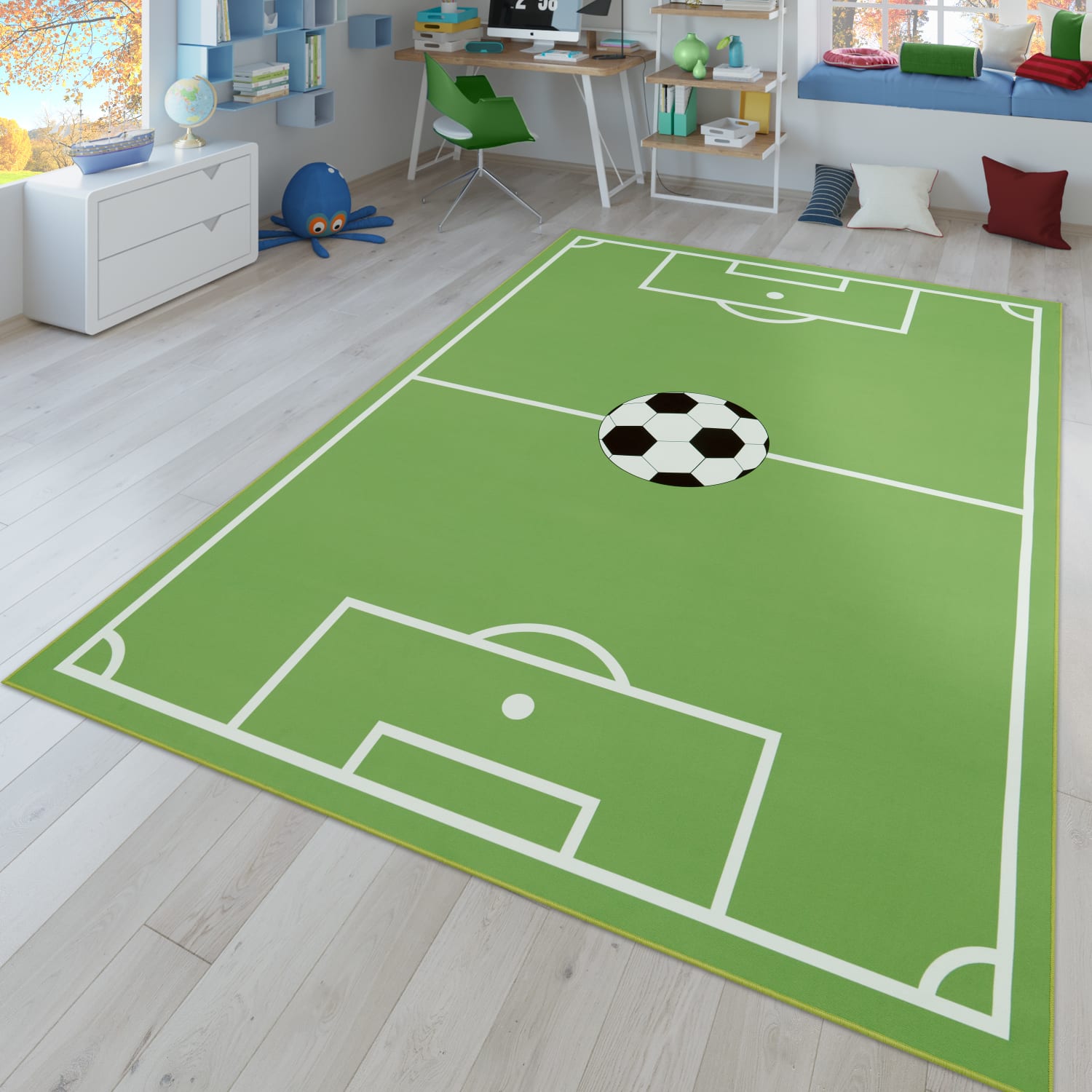 Kinderzimmerteppich Teppich Junge Mädchen Kinderteppich Baby Rutschfest Straße 240 Cm X 340 Cm Grün Rechteckig
