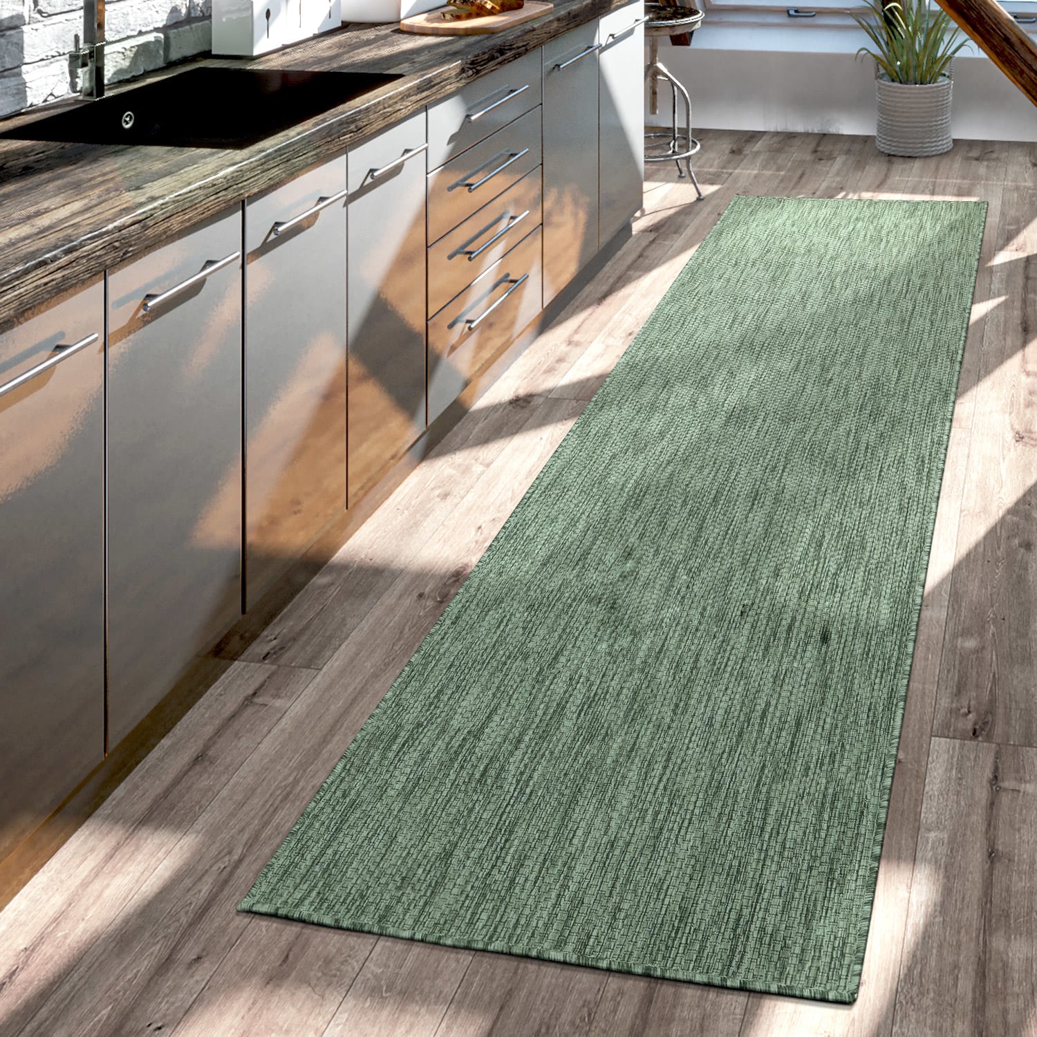 Teppich Outdoor Wohnzimmer Esszimmer Balkon Wetterfest 80 Cm X 150 Cm Grün Rechteckig