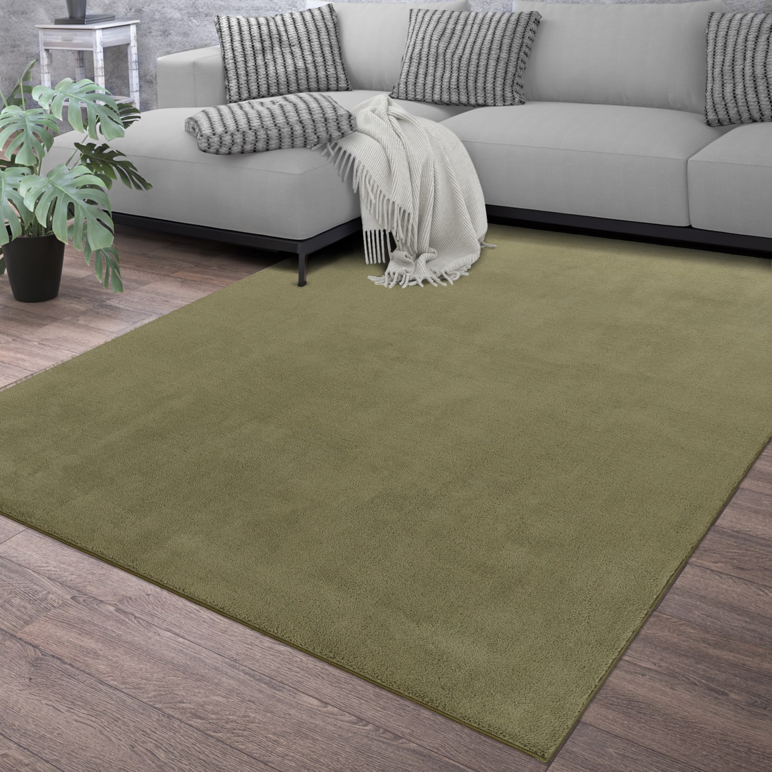 Wohnzimmer Teppich Esszimmer Waschbar Fellimitat Hochflor Shaggy Weich Uni 300 Cm X 400 Cm X 14 Mm Grün Rechteckig