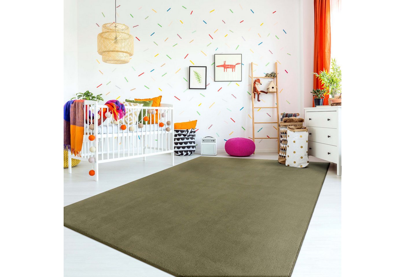 Wohnzimmer Teppich Esszimmer Waschbar Fellimitat Hochflor Shaggy Weich Uni 60 Cm X 100 Cm X 14 Mm Grün Rechteckig