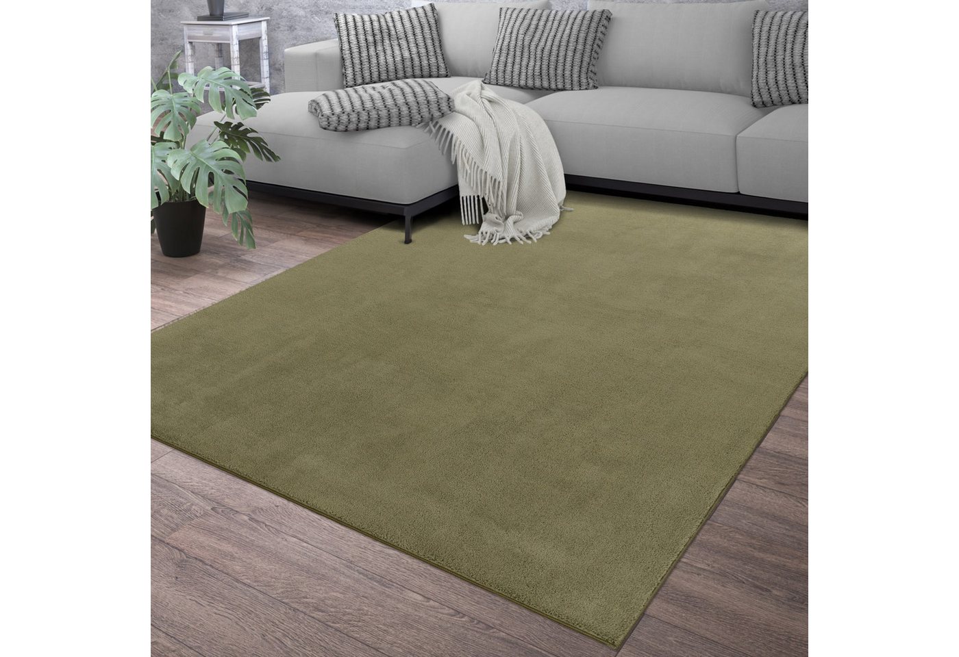 Wohnzimmer Teppich Esszimmer Waschbar Fellimitat Hochflor Shaggy Weich Uni 60 Cm X 100 Cm X 14 Mm Grün Rechteckig Bild 4