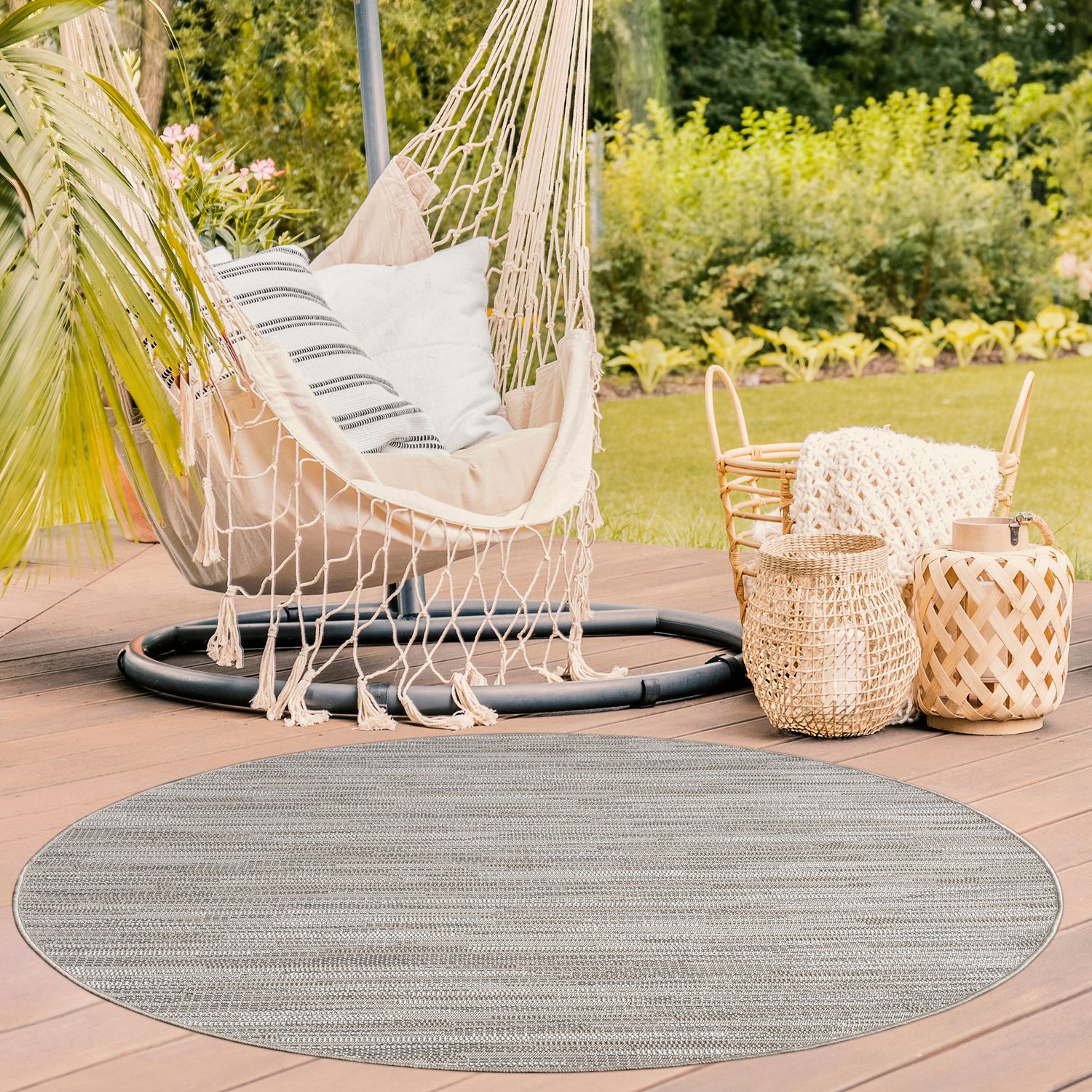 Balkon Garten Wohnzimmer Boho Design Skandinavisch Melierte Optik Uni 120 Cm X 120 Cm Hellcreme Beige Kreisförmig