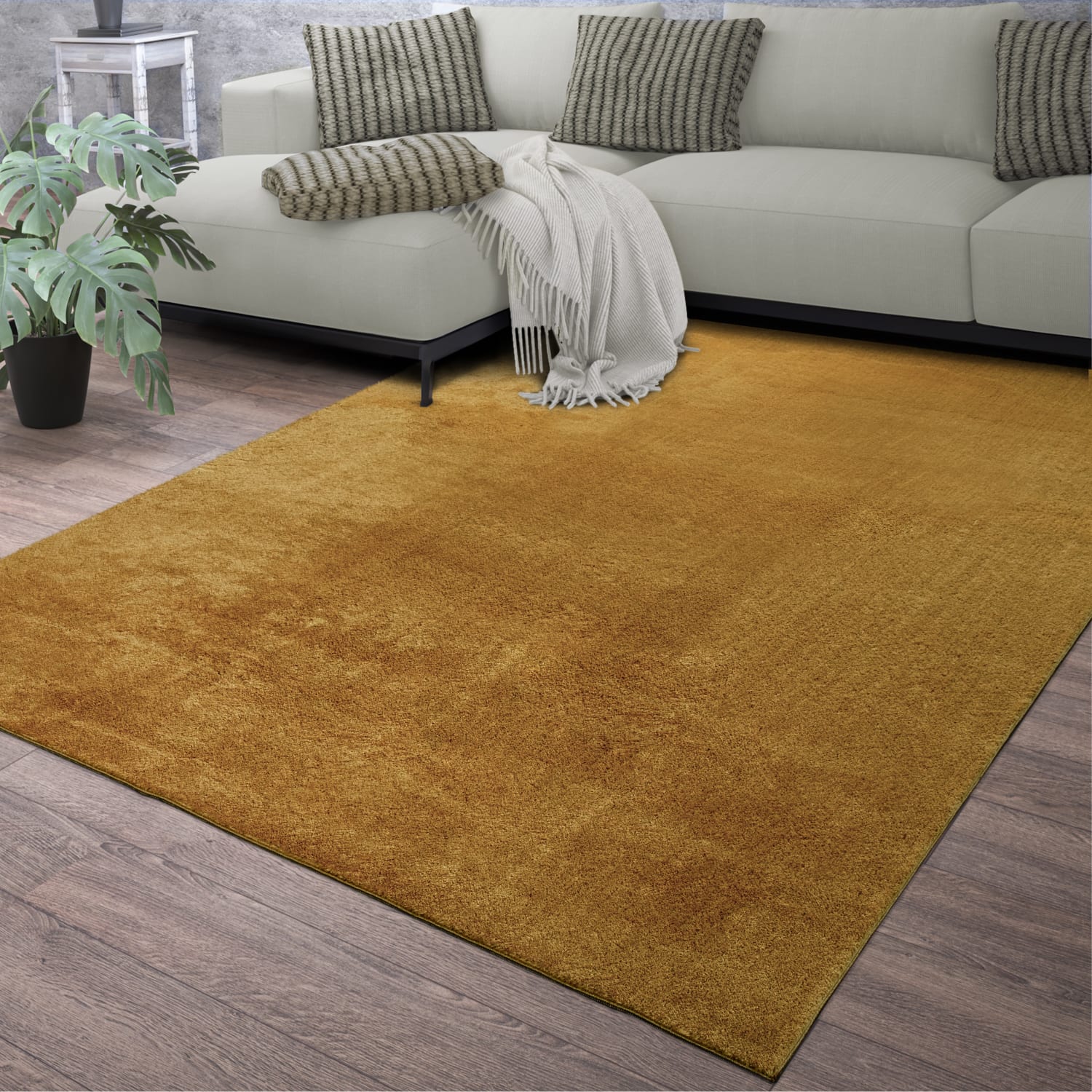 Wohnzimmer Kurzflor Einfarbig Modernes Design Waschbar 160 Cm X 220 Cm X 14 Mm Senf Rechteckig