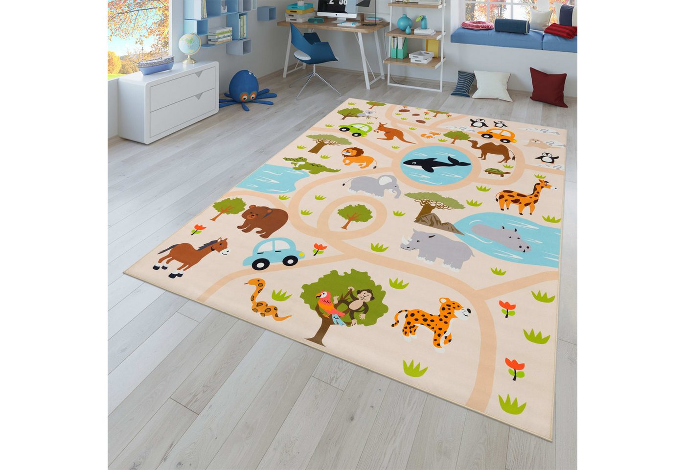 Kinderzimmerteppich Teppich Junge Mädchen Kinderteppich Baby Rutschfest Straße 80 Cm X 150 Cm Mehrfarbig Rechteckig Bild 2