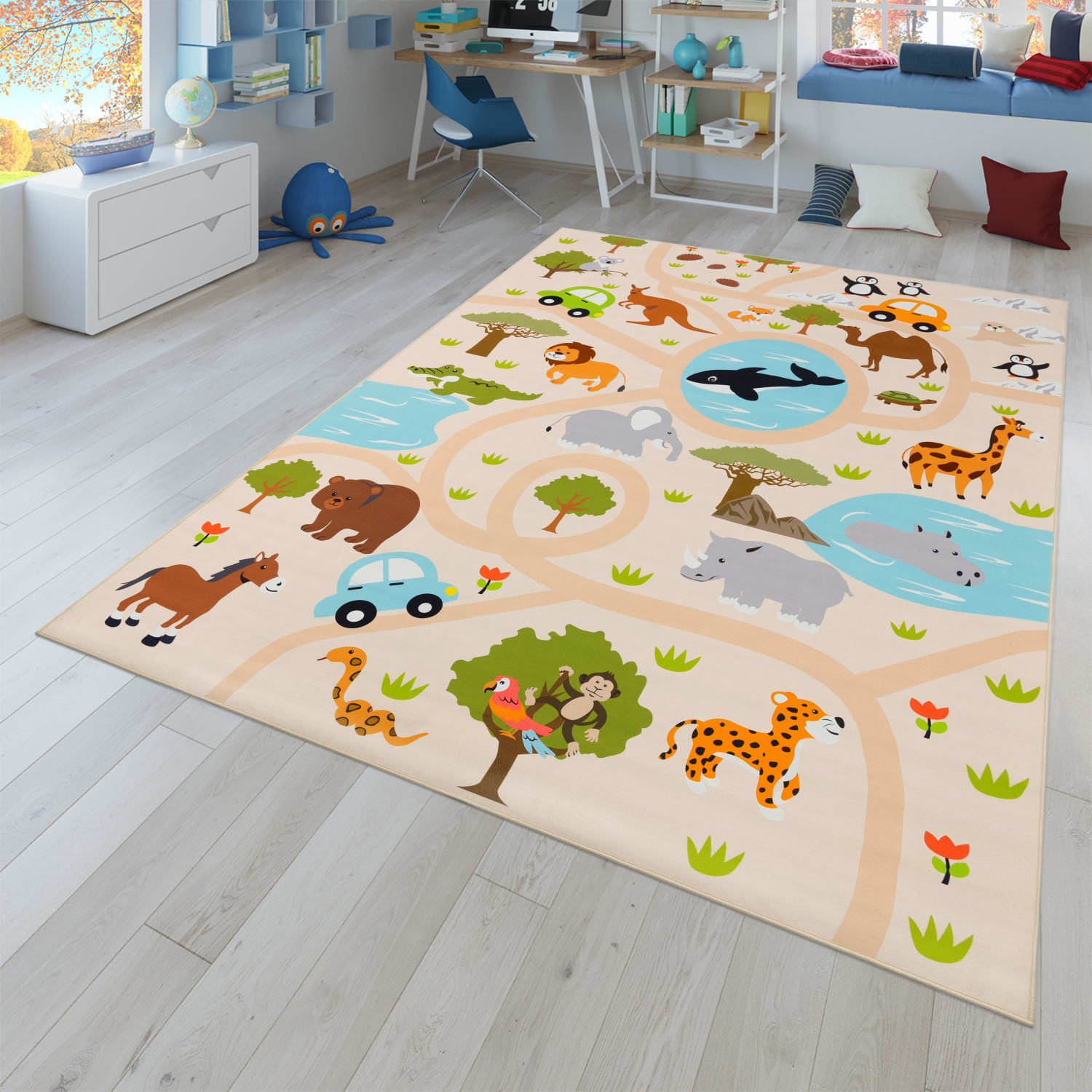 Kinderzimmerteppich Teppich Junge Mädchen Kinderteppich Baby Rutschfest Straße 140 Cm X 200 Cm Mehrfarbig Rechteckig