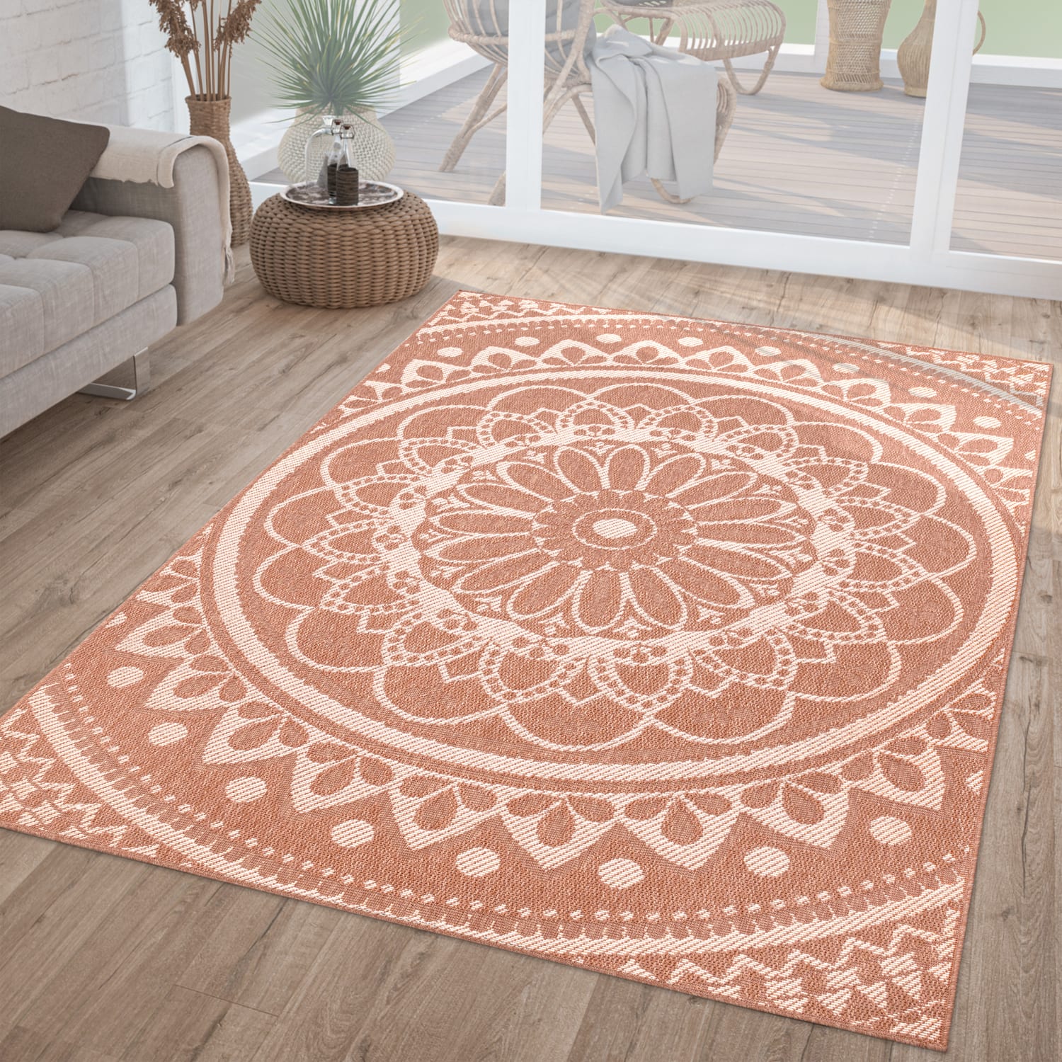In-& Outdoorteppich Wetterfest Garten Orientalisches Marokkanisches Boho Design 240 Cm X 340 Cm Apricot Rechteckig