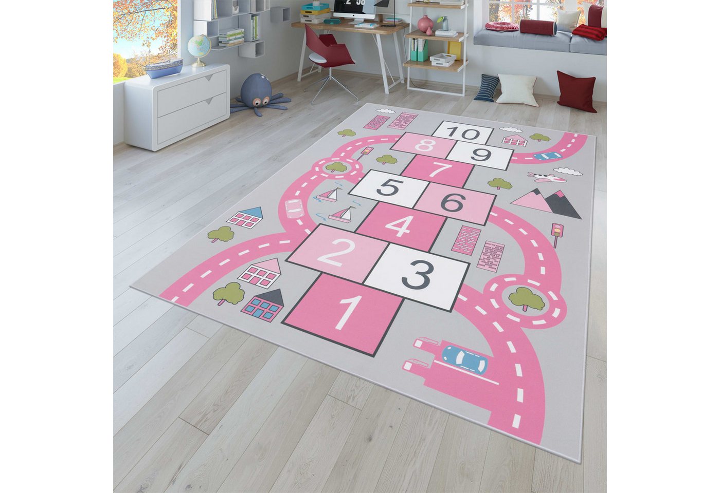 Kinderzimmerteppich Teppich Junge Mädchen Kinderteppich Baby Rutschfest Straße 80 Cm X 150 Cm Pink Rechteckig Bild 2