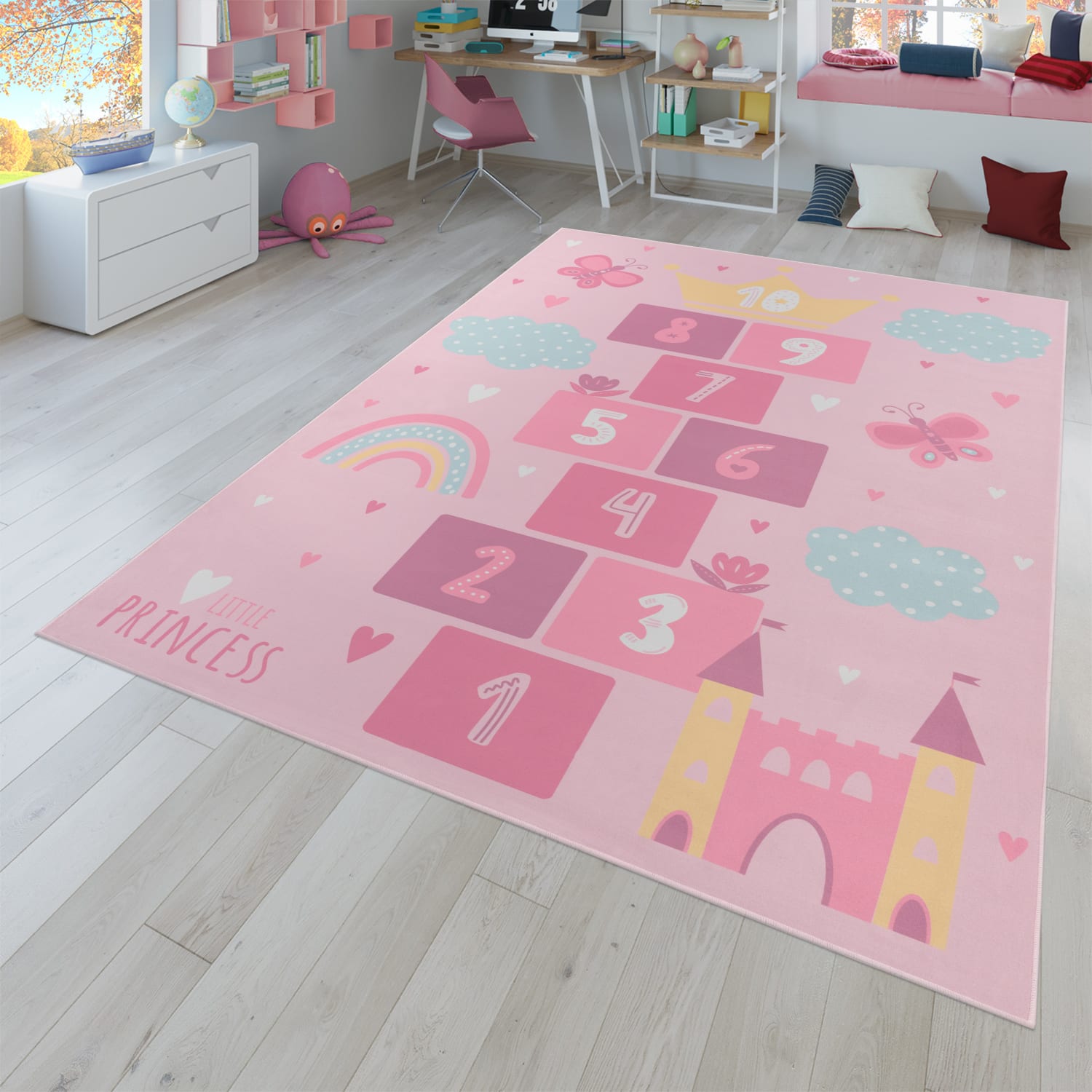 Kinderzimmerteppich Teppich Kinderteppich Rutschfest Herz Wolke Schmetterling 200 Cm X 290 Cm X 4 Mm Pink Rechteckig