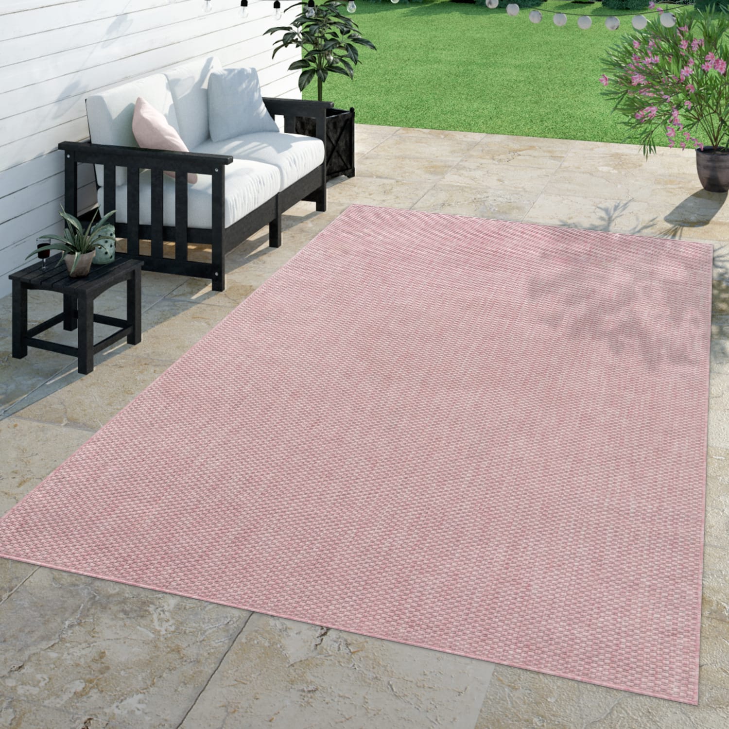 Teppich Outdoor Wohnzimmer Esszimmer Balkon Wetterfest 60 Cm X 100 Cm Rosa Rechteckig