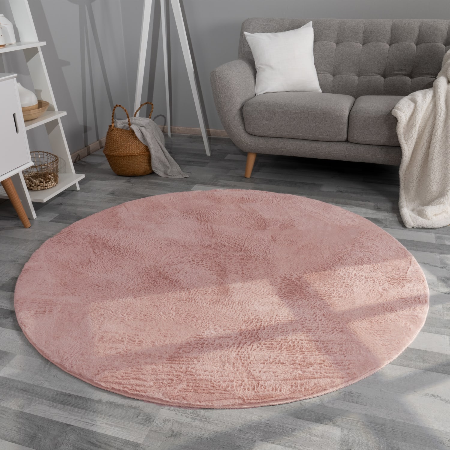 Wohnzimmer Teppich Kurzflor Unifarben Modern Waschbar 80 Cm X 80 Cm X 14 Mm Pink Rund