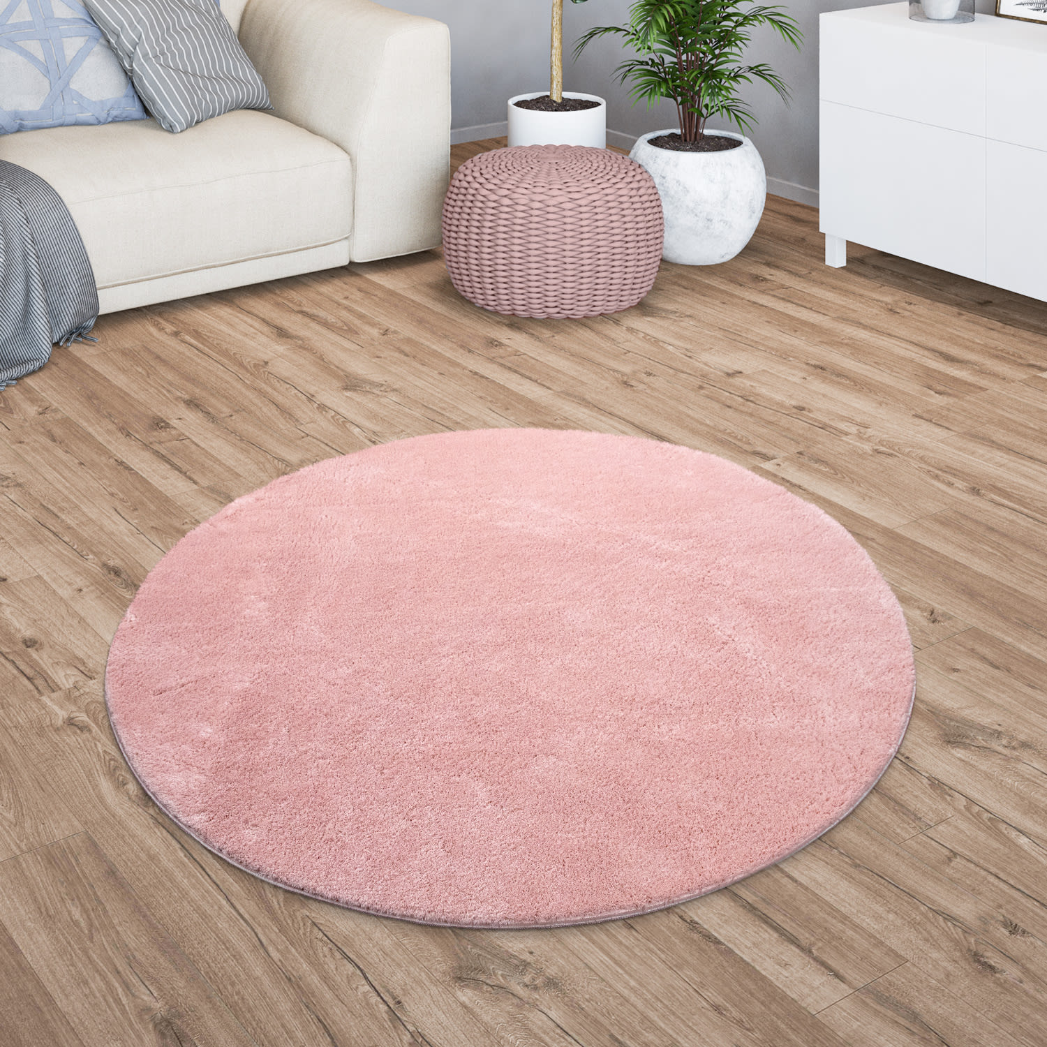 Wohnzimmer Kurzflor Einfarbig Modernes Design Waschbar 200 Cm X 200 Cm X 14 Mm Rosa Rund