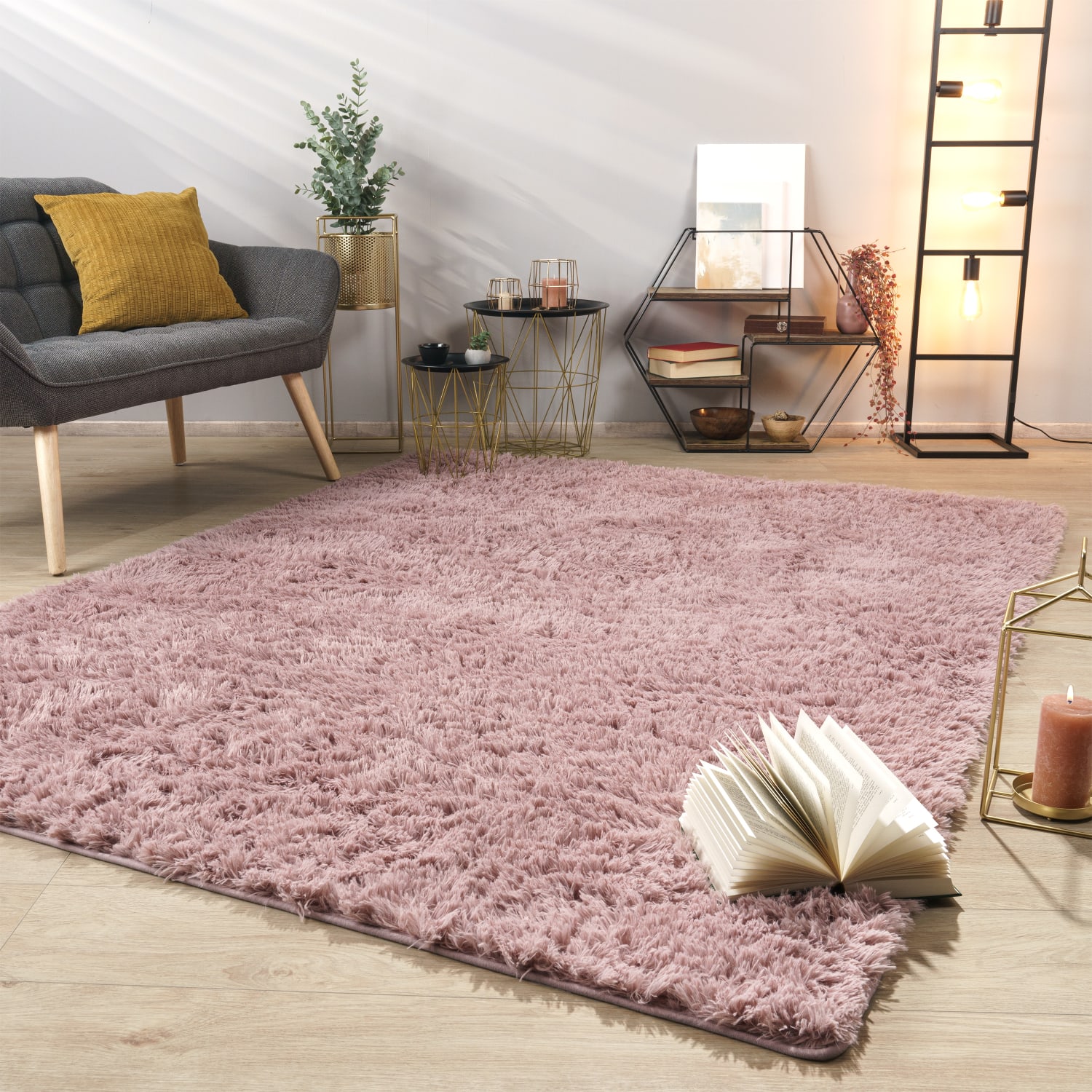 Teppich Wohnzimmer Hochflor Langflor Weich Soft Modernes Einfarbiges Design 160 Cm X 220 Cm X 37 Mm Rosa Rechteckig