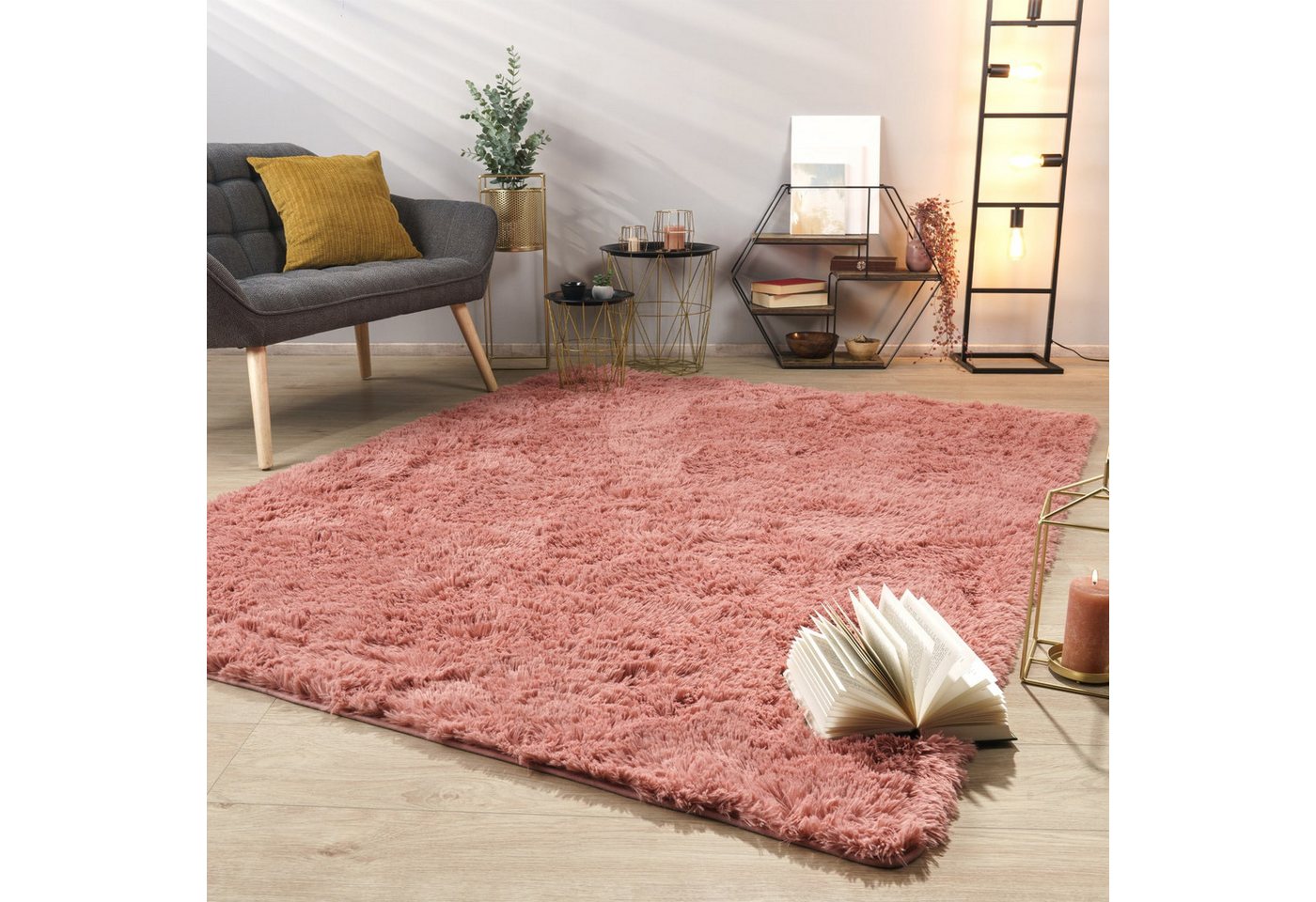 Teppich Wohnzimmer Hochflor Langflor Weich Soft Modernes Einfarbiges Design 60 Cm X 100 Cm X 37 Mm Fuchsia Rechteckig