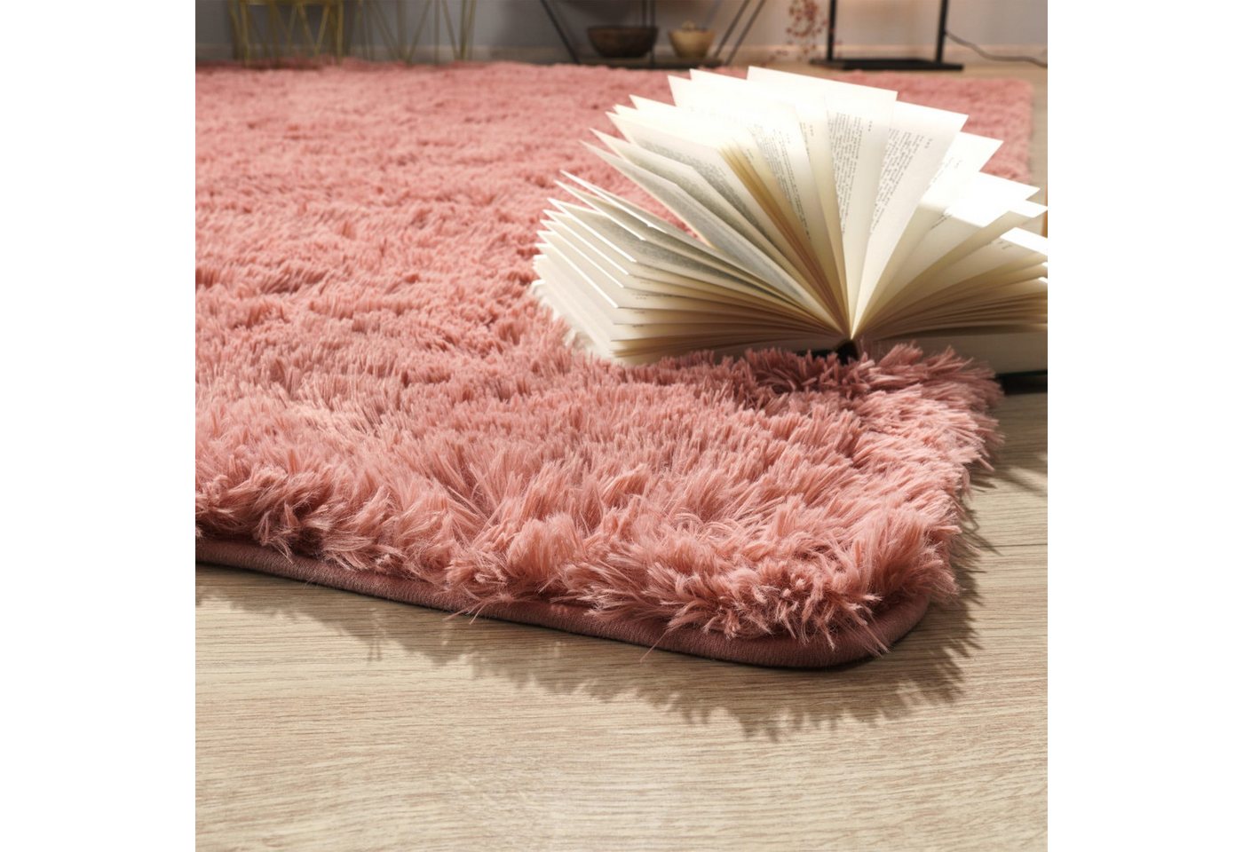 Teppich Wohnzimmer Hochflor Langflor Weich Soft Modernes Einfarbiges Design 60 Cm X 100 Cm X 37 Mm Fuchsia Rechteckig Bild 5