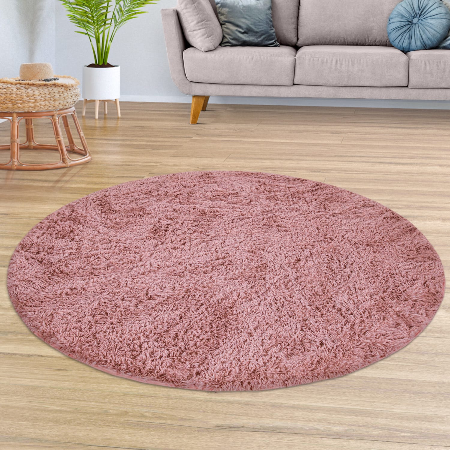 Teppich Wohnzimmer Hochflor Langflor Weich Soft Modernes Einfarbiges Design 160 Cm X 160 Cm X 37 Mm Fuchsia Rund
