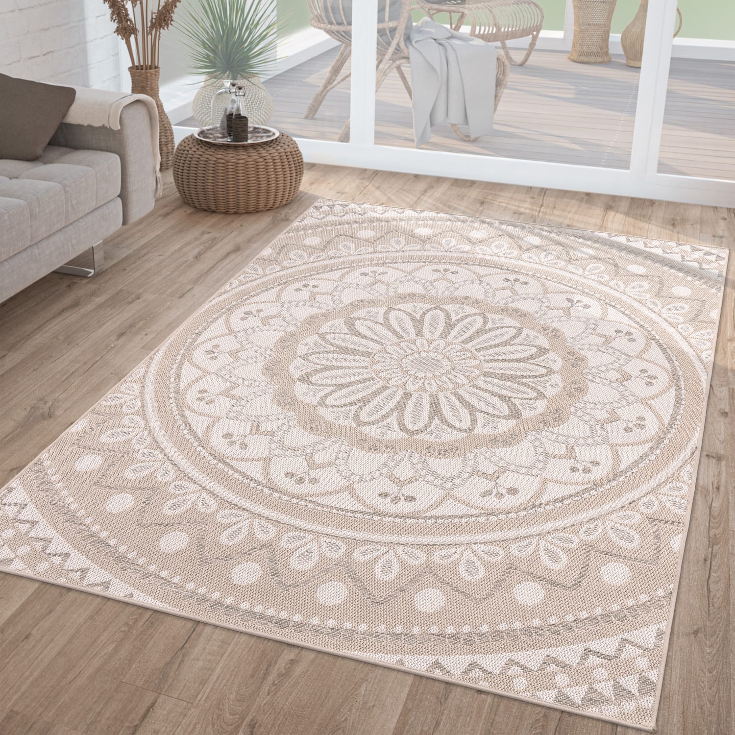 In-& Outdoorteppich Wetterfest Garten Orientalisches Marokkanisches Boho Design 200 Cm X 280 Cm Sand Rechteckig
