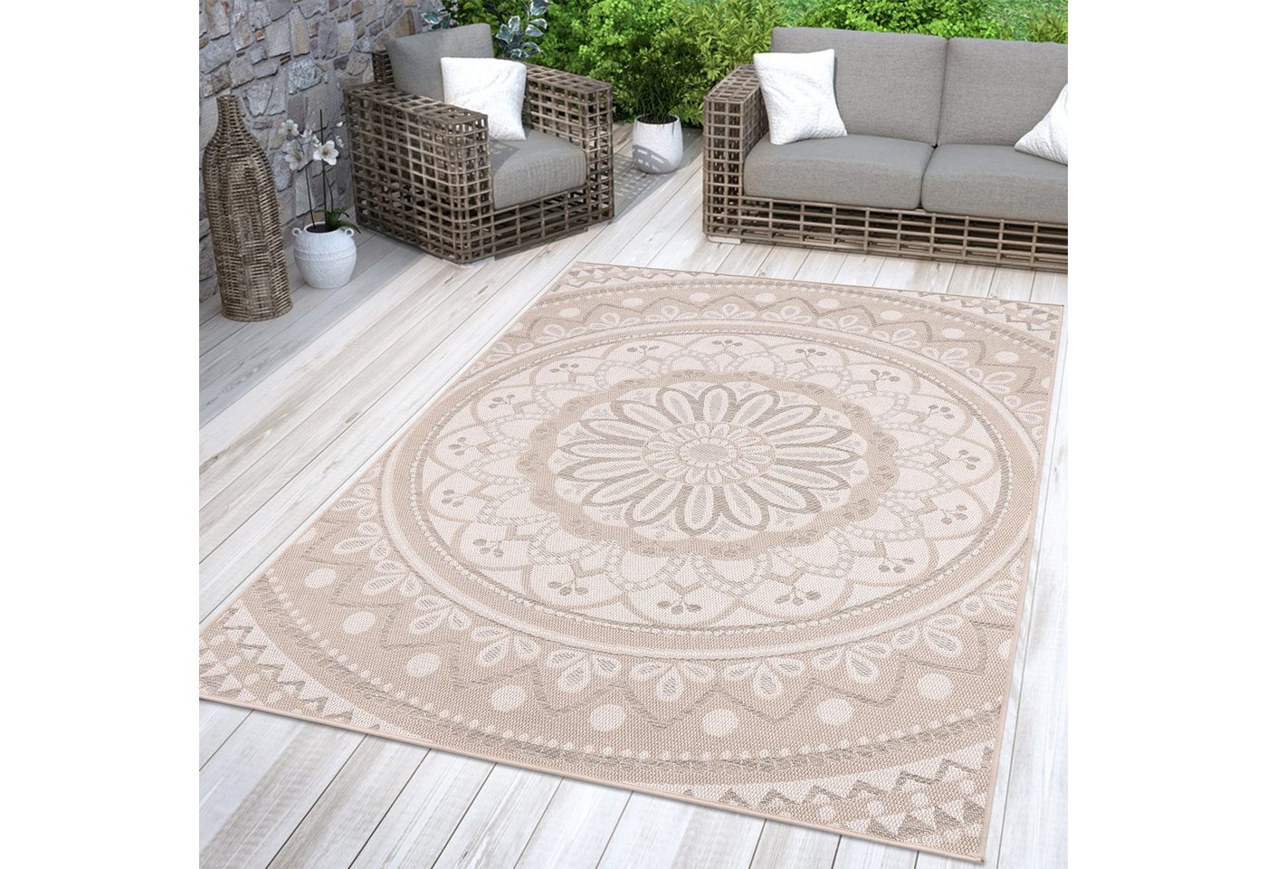In-& Outdoorteppich Wetterfest Garten Orientalisches Marokkanisches Boho Design 60 Cm X 100 Cm Sand Rechteckig